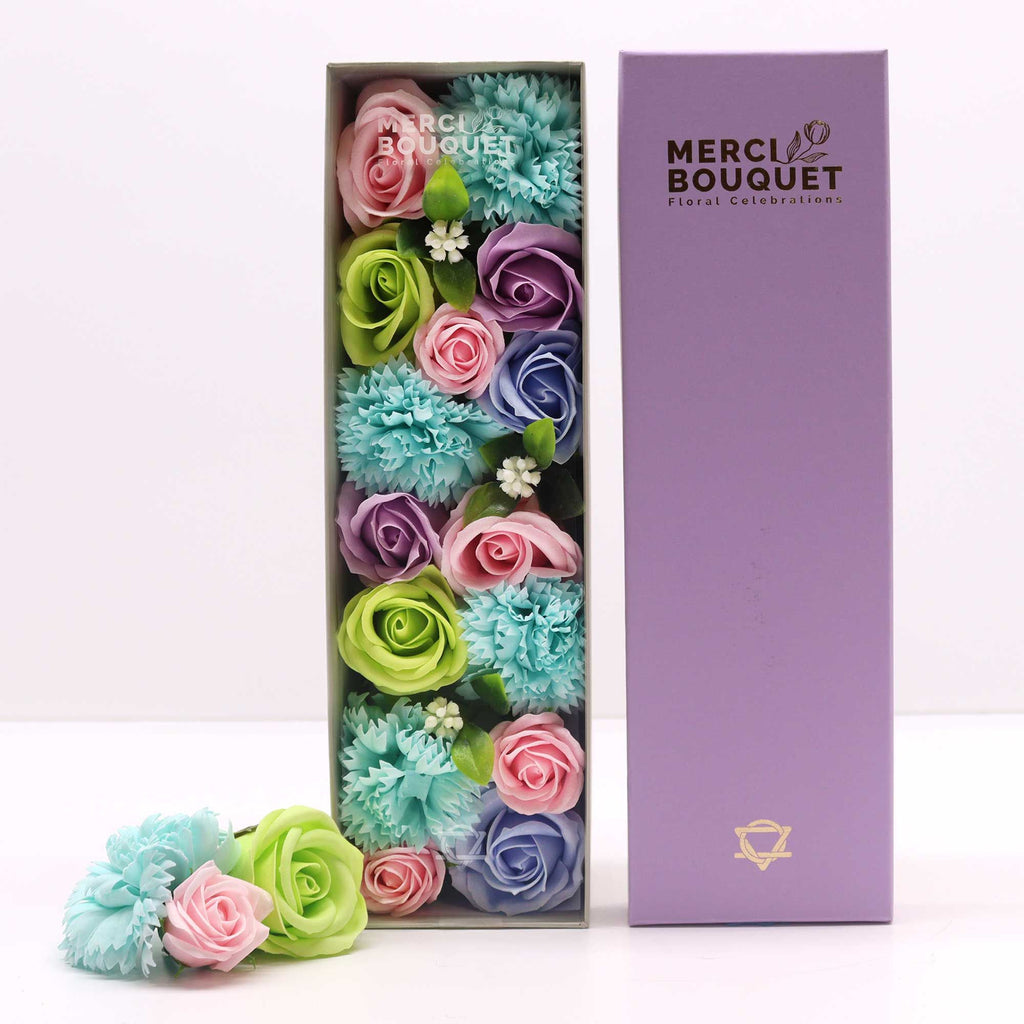 Long Box Baby Blessings Blues Soap Flowers Gift Set for Gifting
