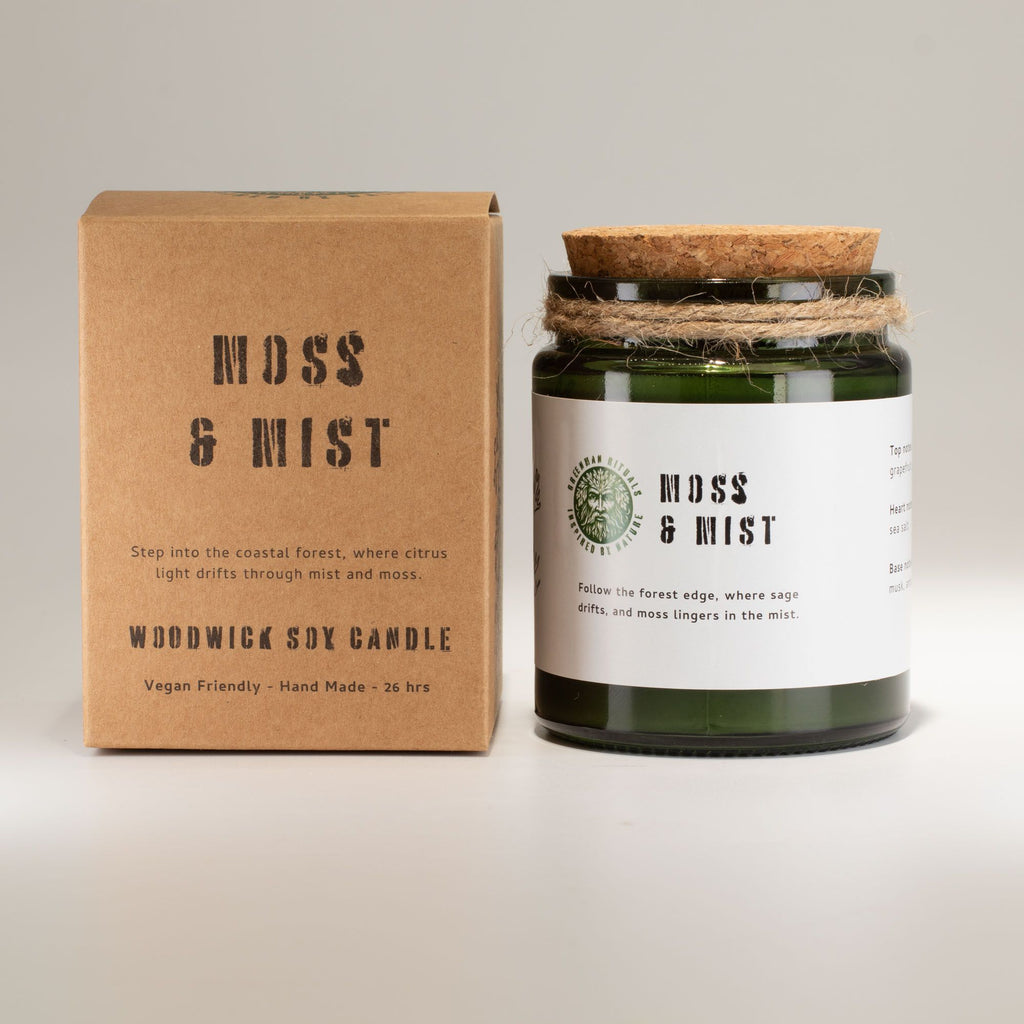 Greenman Woodwick Soy Candle Moss & Mist in Deep Green Jar