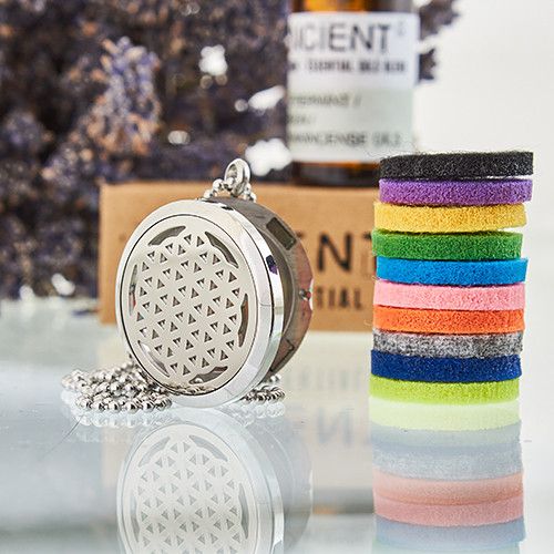 Aromatherapy Diffuser Necklace with Flower of Life Design 30mm