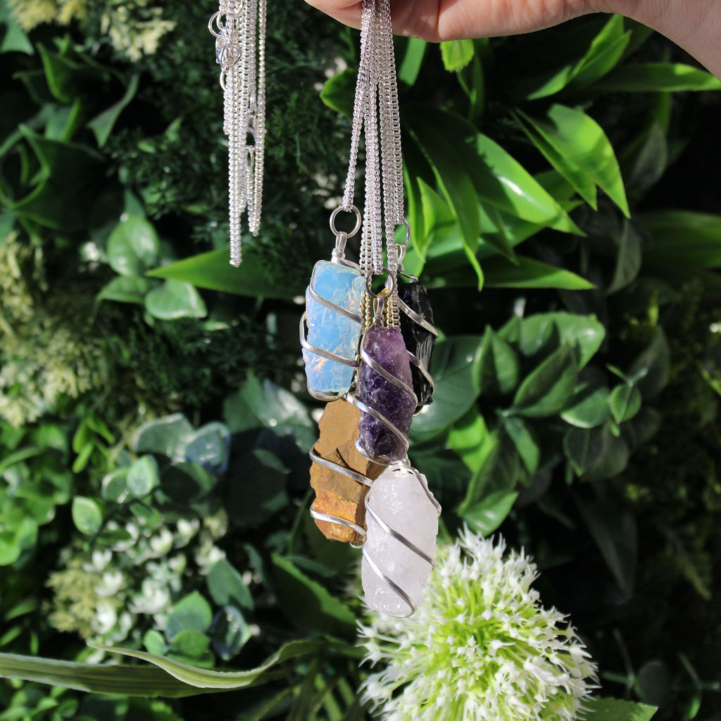 Cascade Wrapped Gemstone Necklace with Rough Opalite Design