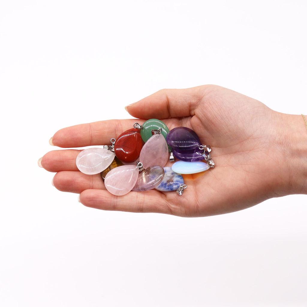 Gemstone Teardrops Pendants Assorted Set of 12 for Crafting
