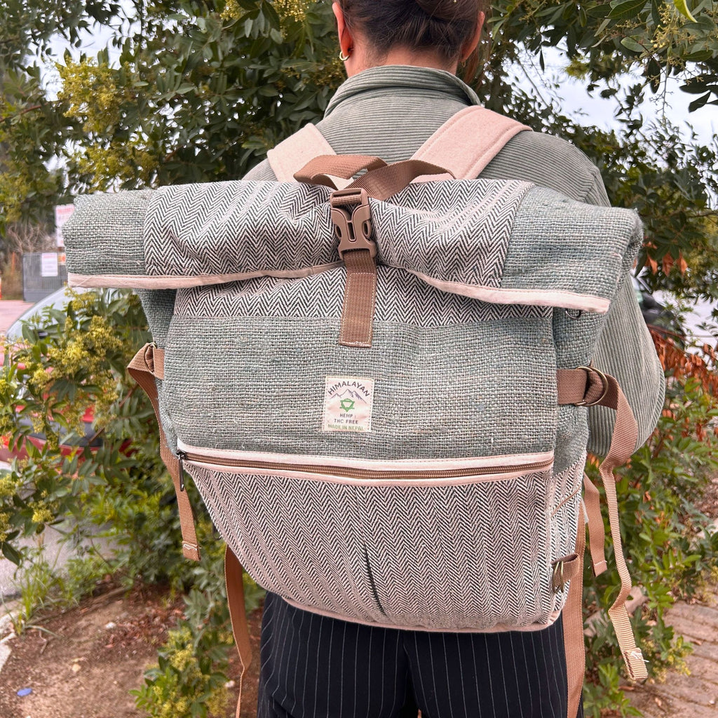 Hemp Trekking Rolling Backpack in Sage Colour for Outdoor Adventures