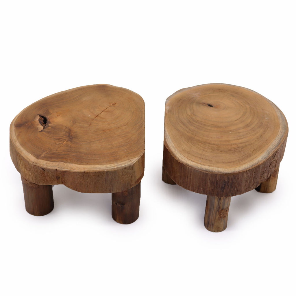 Low Teak Pad Display Set of Two 24x10cm Wooden Pads for Showcasing