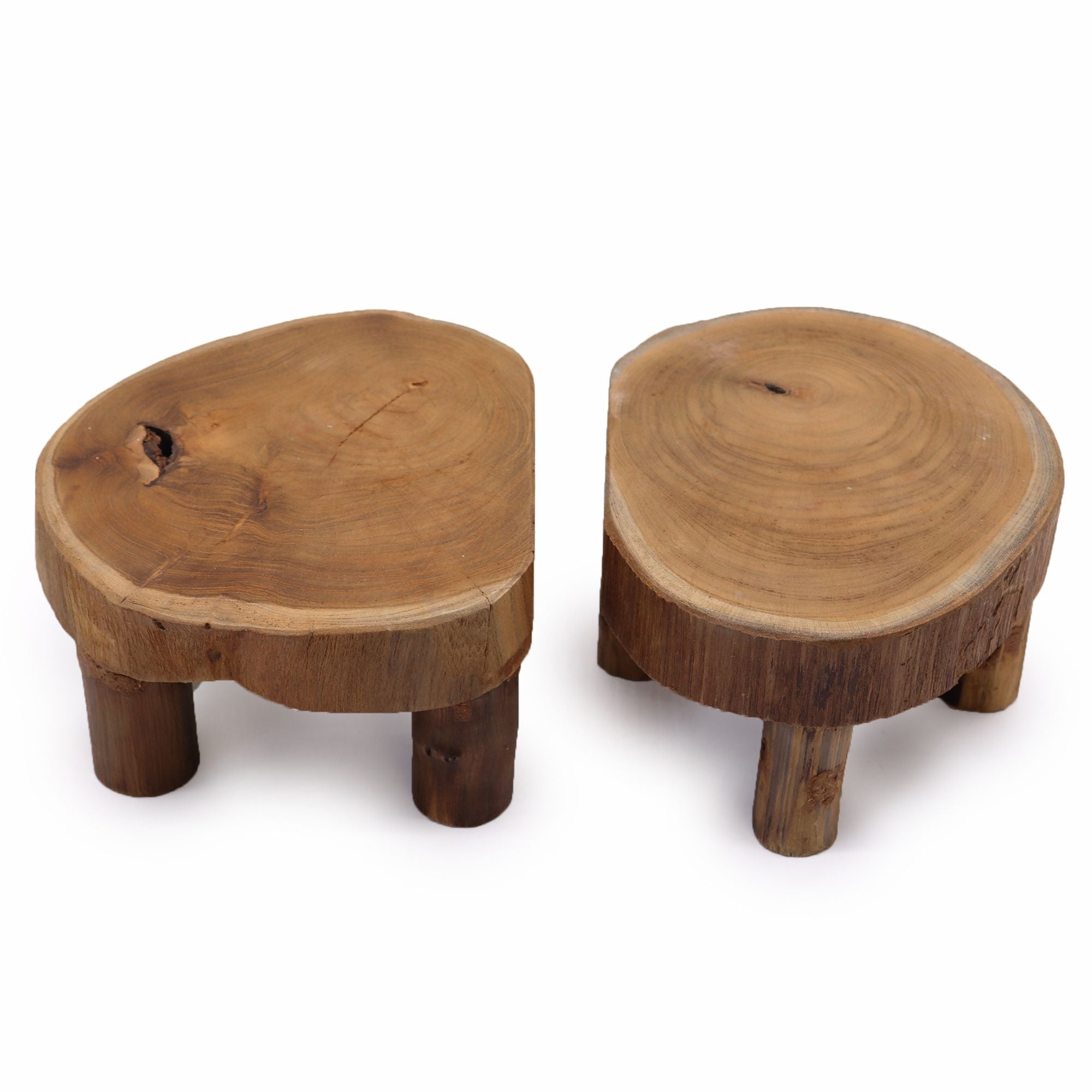 Low Teak Pad Display Set of Two 24x10cm Wooden Pads for Showcasing