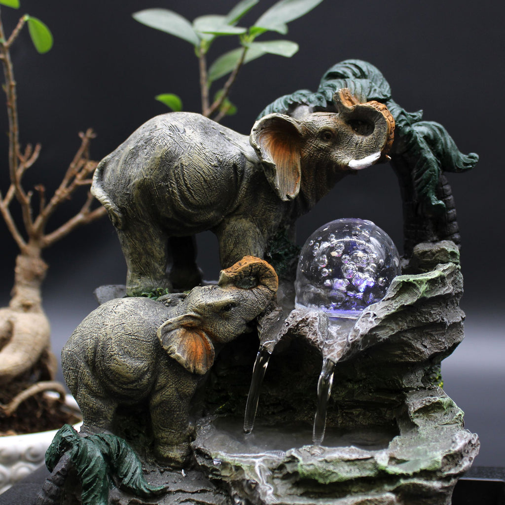 30cm Elephant Family Tabletop Water Feature for Indoor Decor