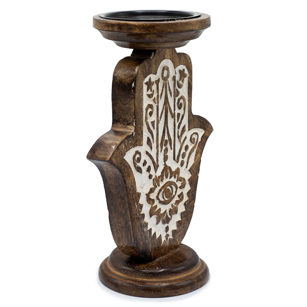 Large Hamsa Candle Stand in Mango Wood for Unique Home Decor