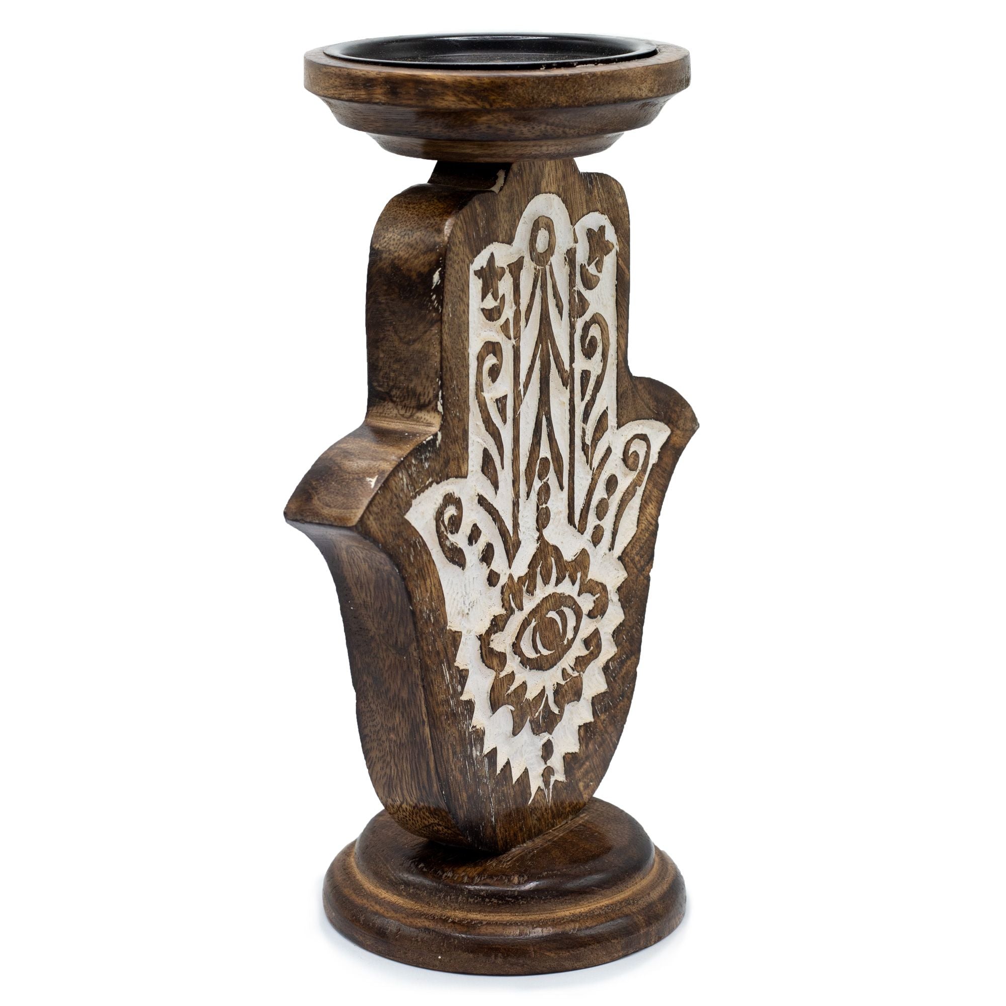 Large Hamsa Candle Stand in Mango Wood for Unique Home Decor