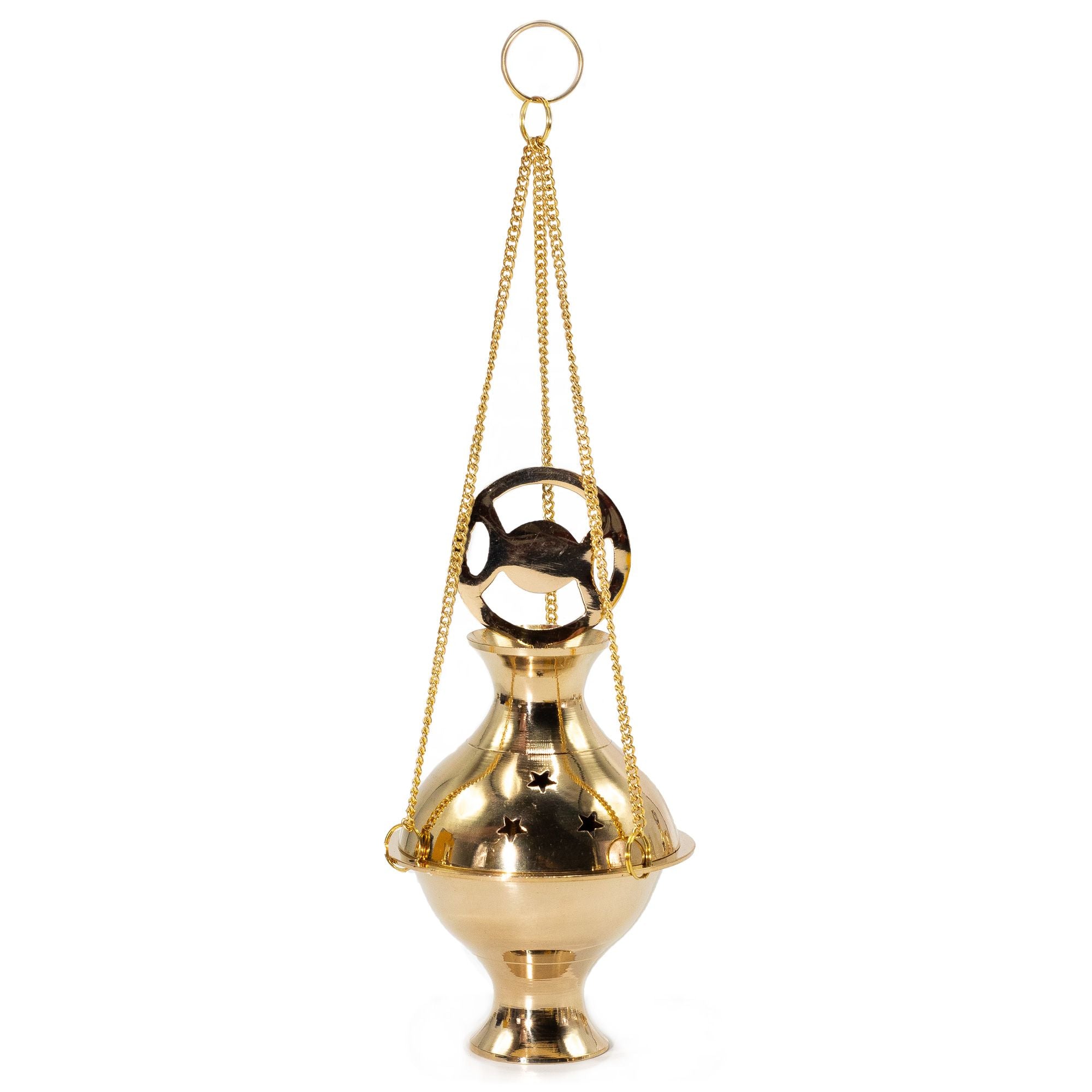 Hanging Brass Incense Burner with Three Phase Moon Design for Rituals