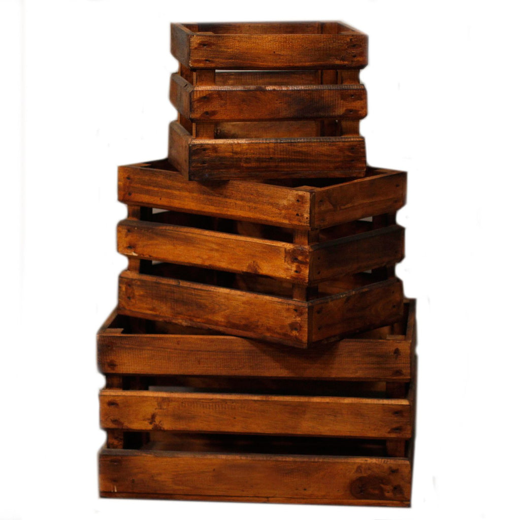 Wooden Storage Crates Set of 3 in Brown for Home Organisation