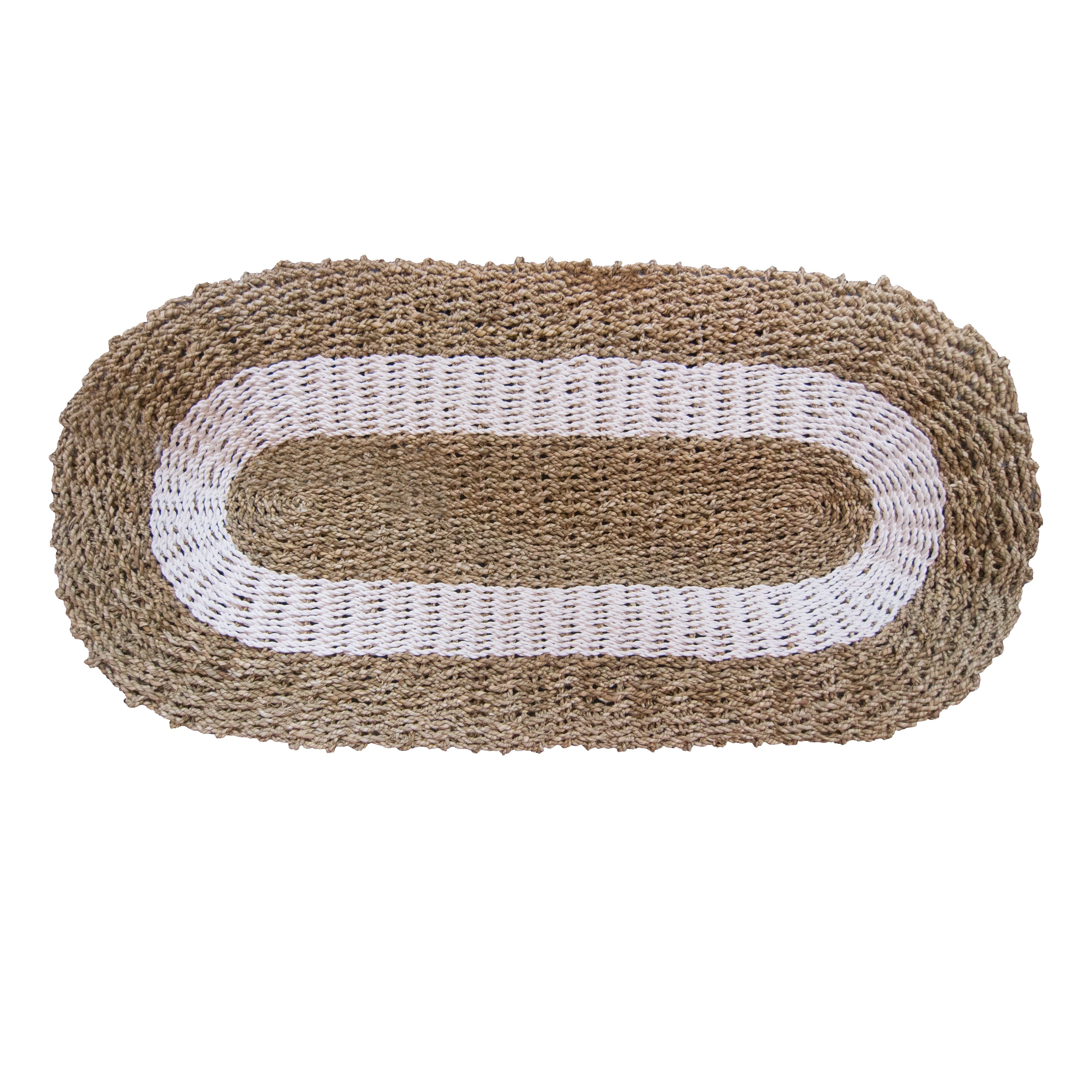 Oval Seagrass White and Tan Classic Rug for Stylish Interiors