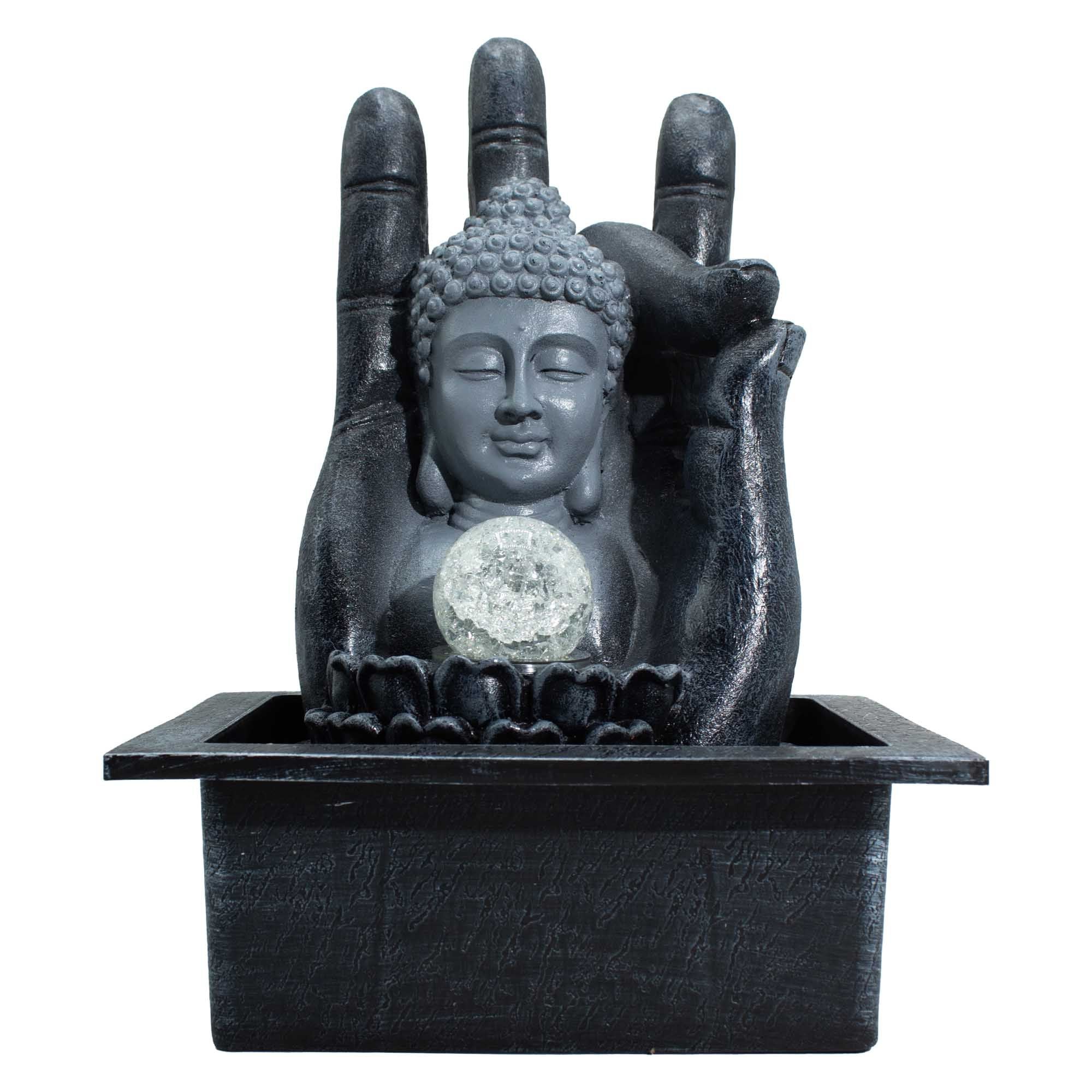 Buddha Hand and Head Tabletop Water Feature with Crystal Sphere