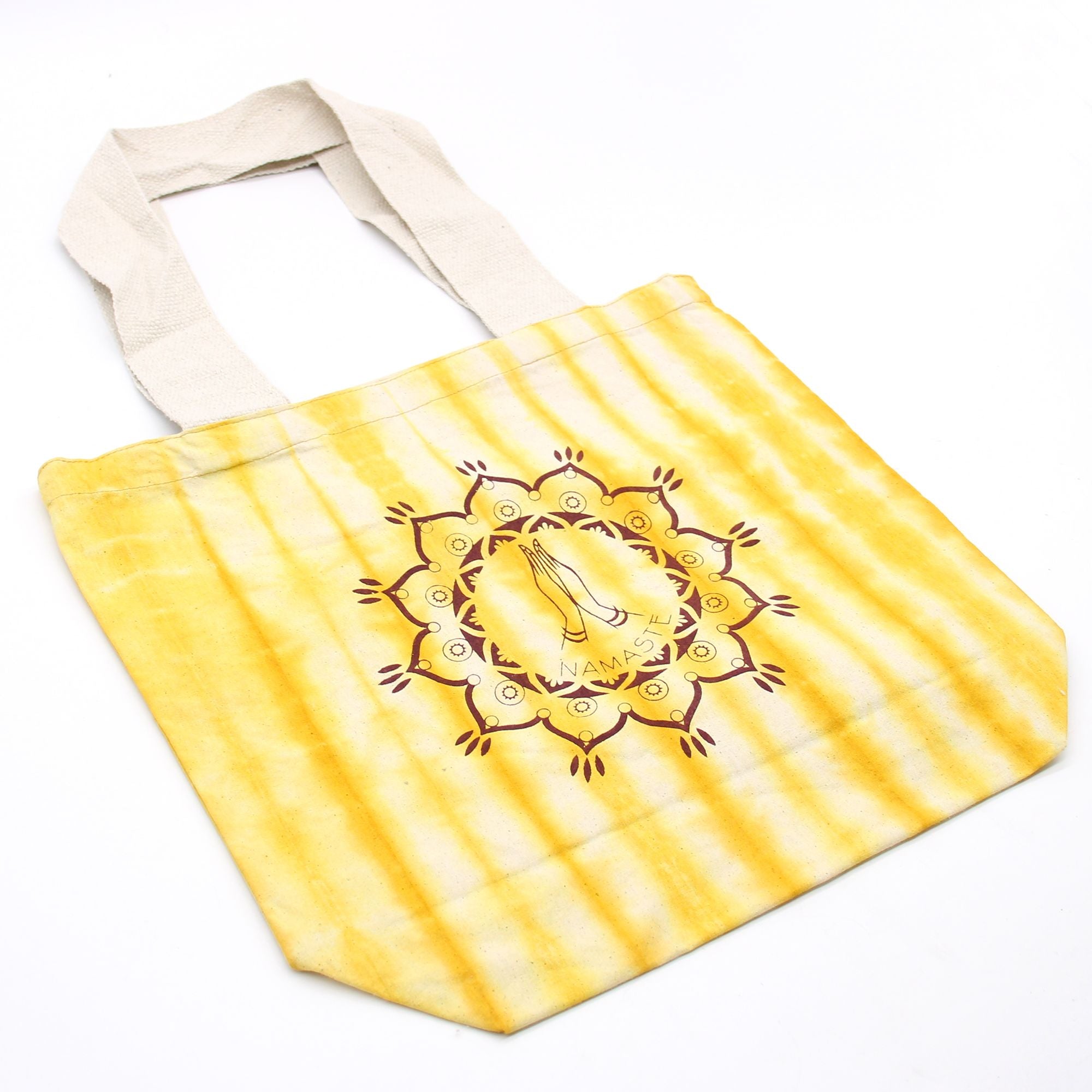 Namaste Hands Tie Dye Cotton Bag in Yellow with Natural Handle