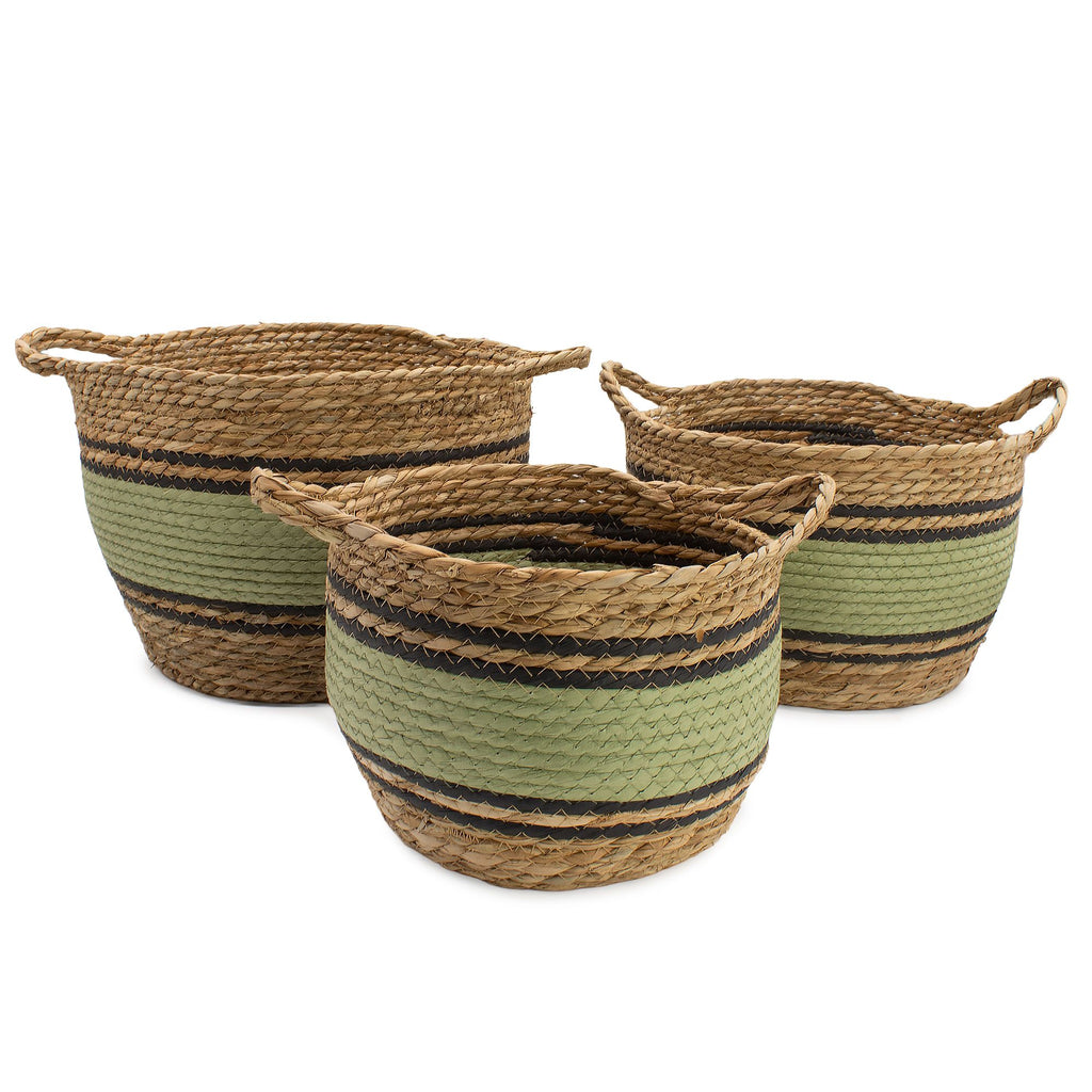 Cotton & Seagrass Large Baskets Natural Black & Green Set of 3