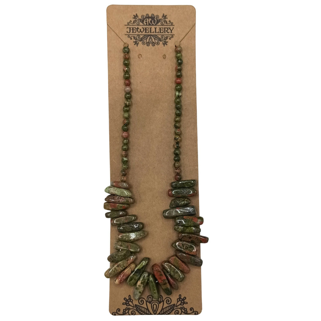 Longstone Gem Necklace in Unakite with Green and Pink Hues