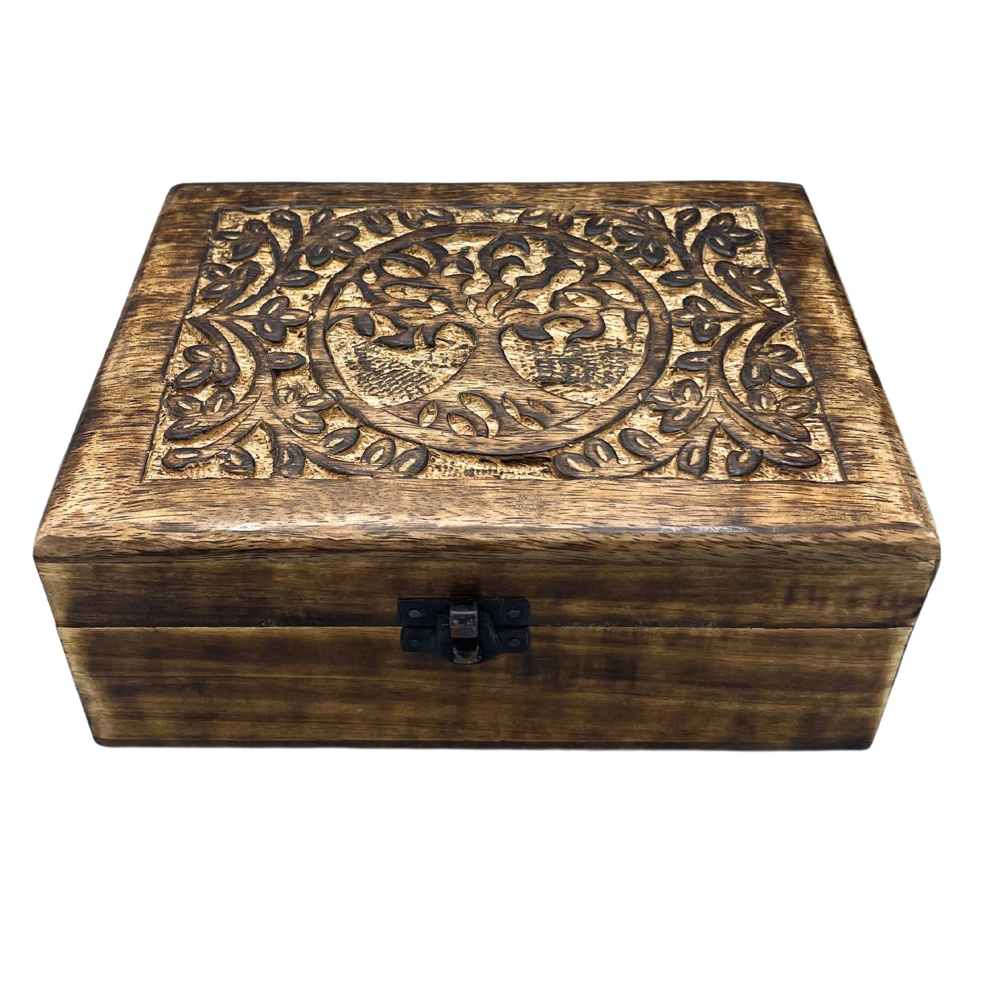 Large Wooden Keepsake Box with Tree of Life Design 20x15x7.5cm