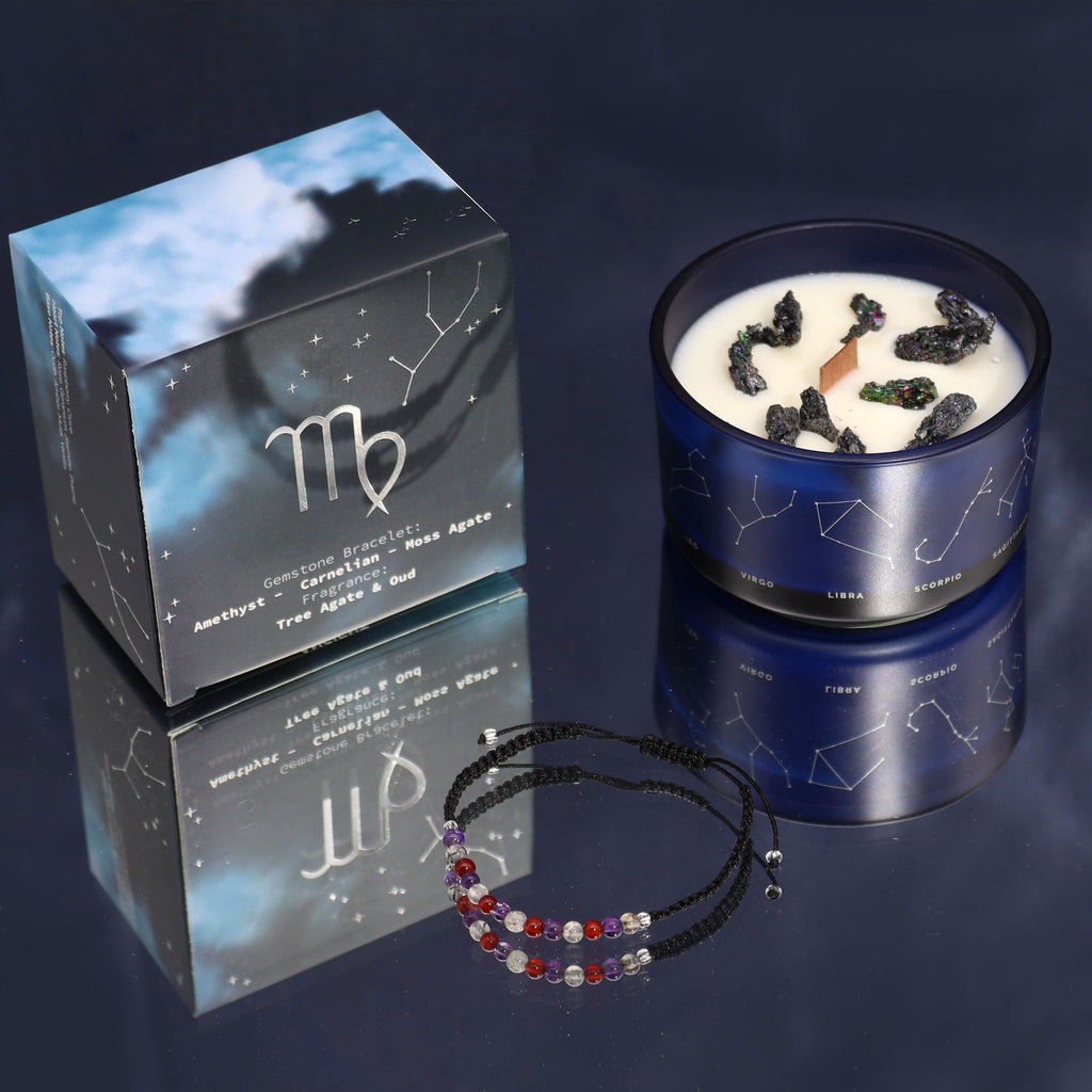 Zodiac Crystal Candle with Gemstone Bracelet for Virgo Lovers