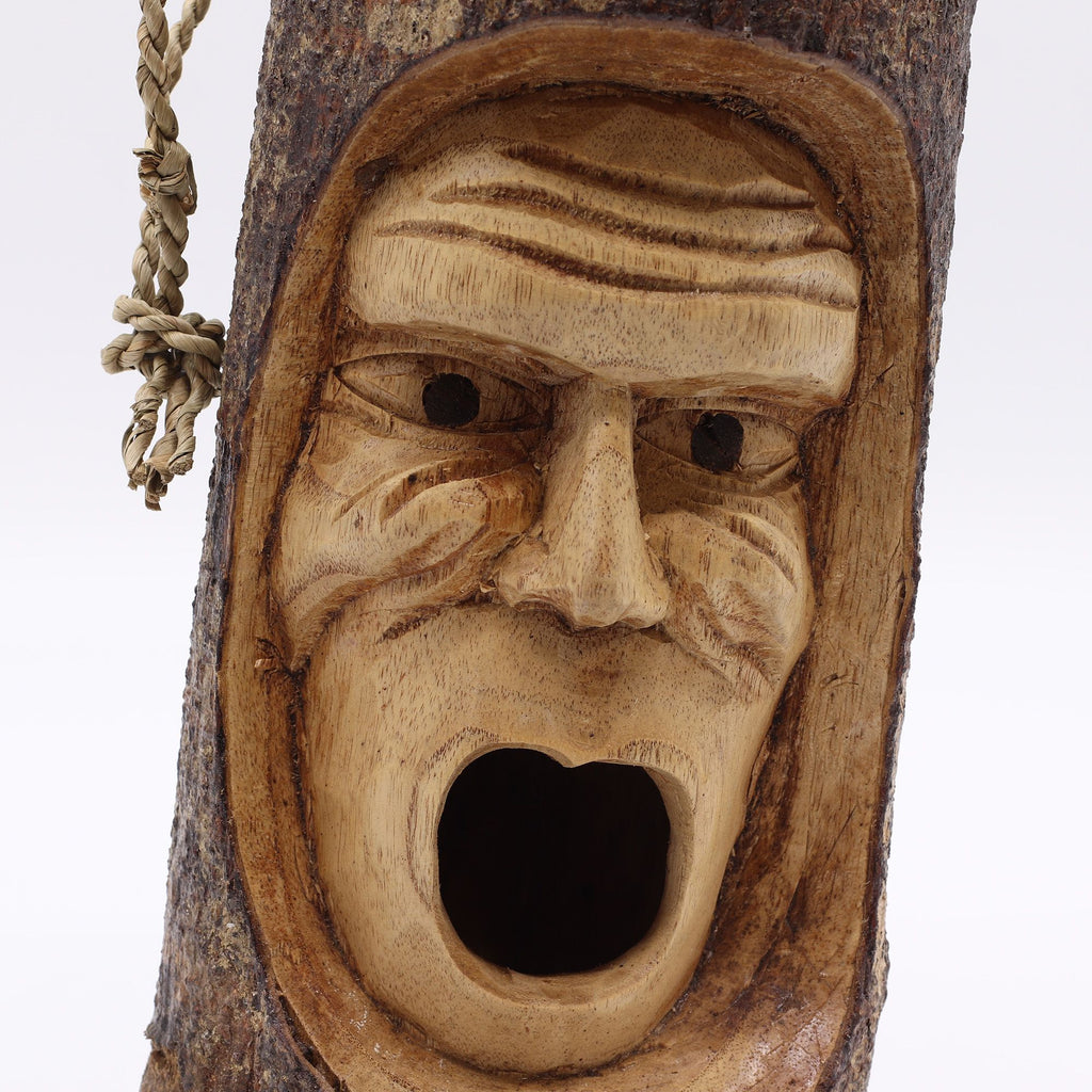Tree Trunk Face Bird House Grumpy Old Man for Your Outdoor Space