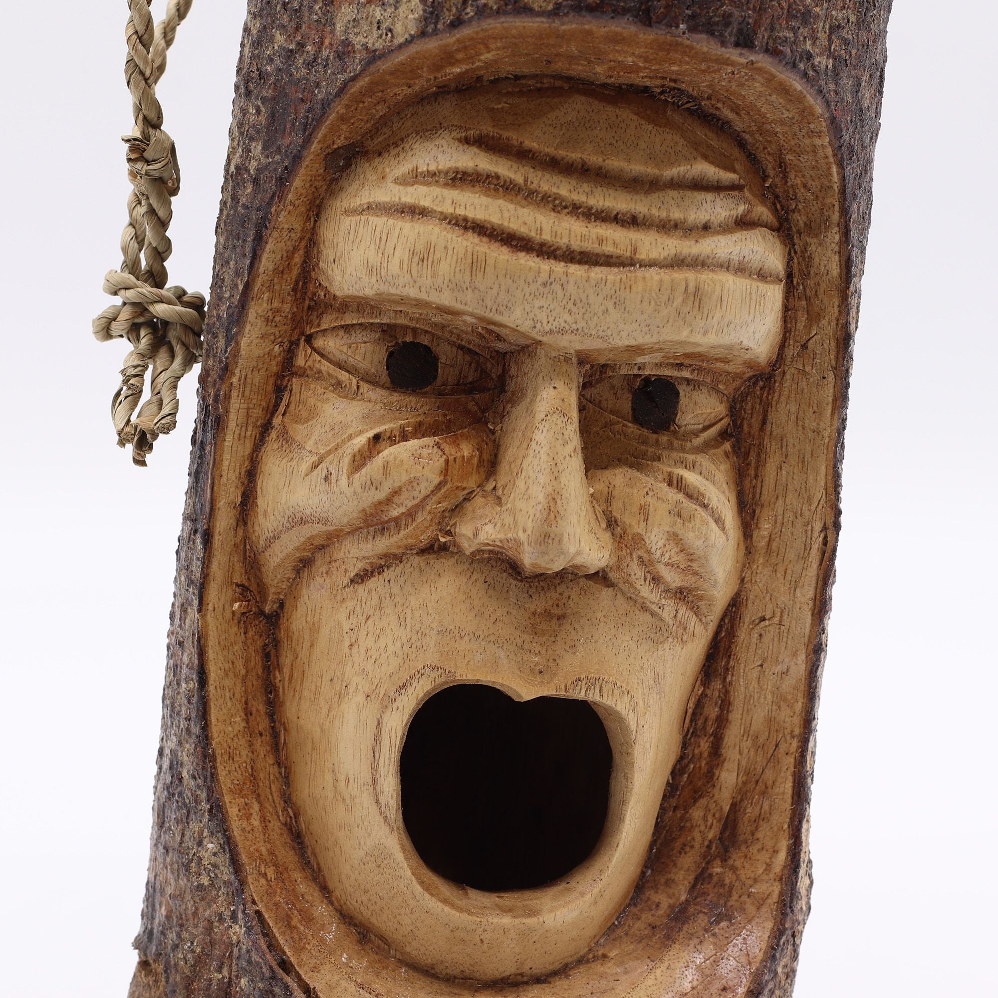Tree Trunk Face Bird House Grumpy Old Man for Your Outdoor Space
