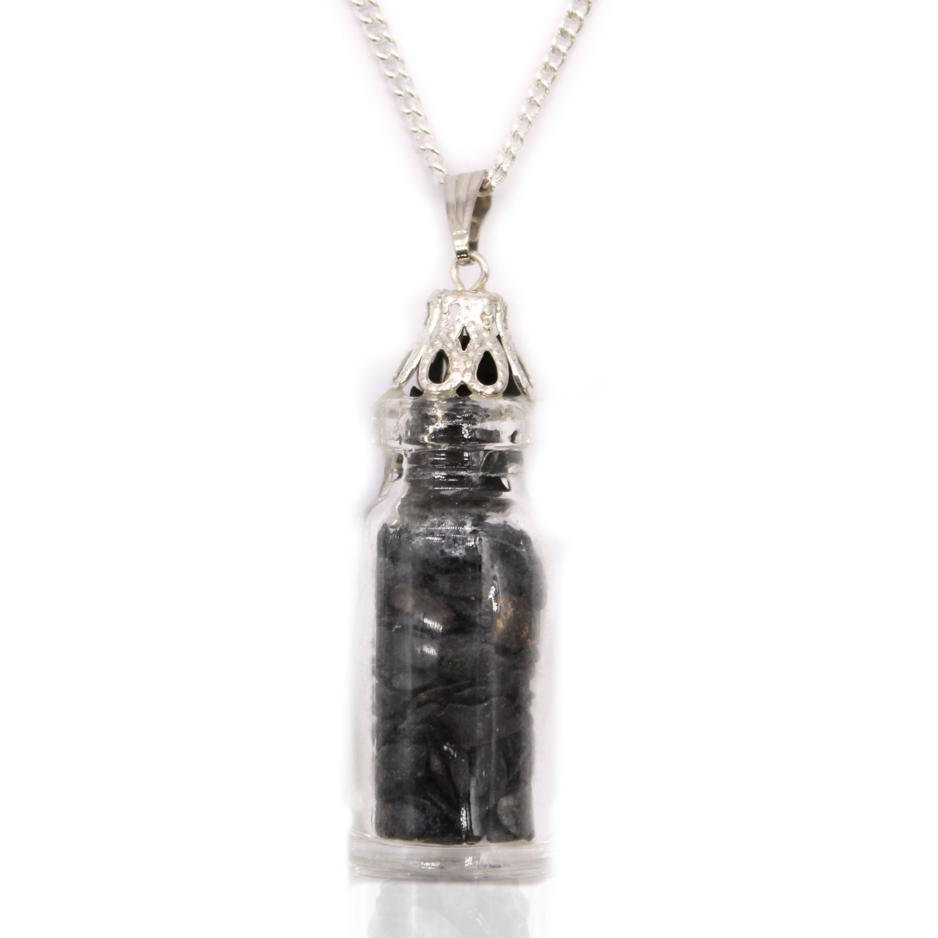 Bottled Gemstones Necklace with Black Onyx and Delicate Cap