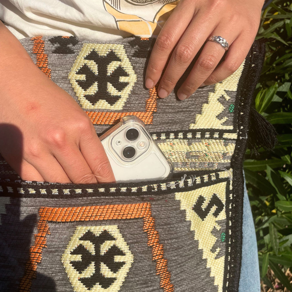 Pale Grey Kilim Messenger Festival Bag for Summer Events and Outings