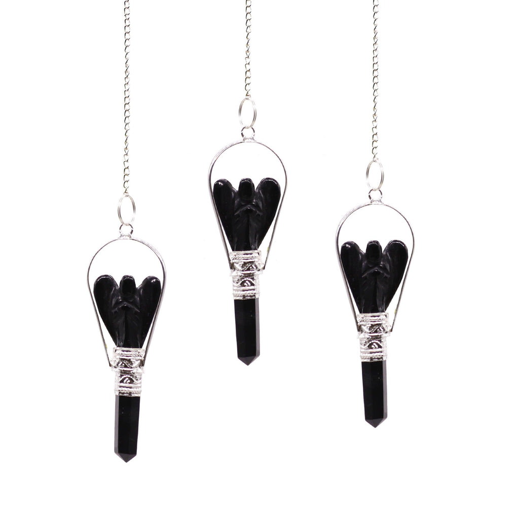 Angel Pendulum with Ring in Black Agate for Dowsing Use