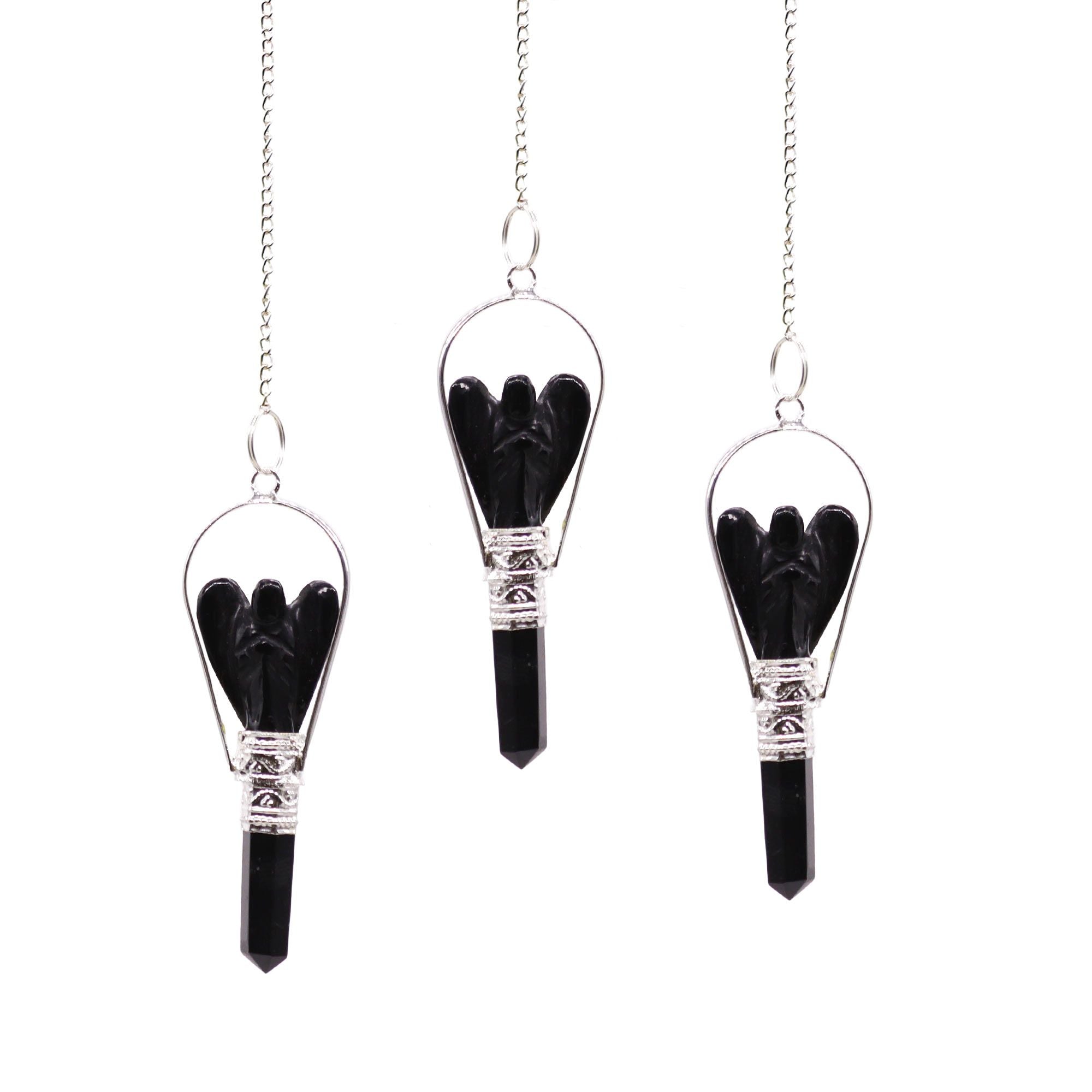 Angel Pendulum with Ring in Black Agate for Dowsing Use