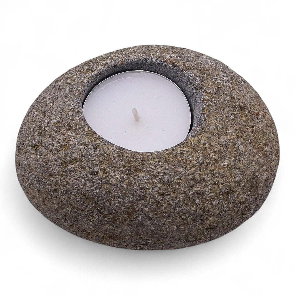 Natural Riverstone Candle Holder for Serene Nightlight Glow