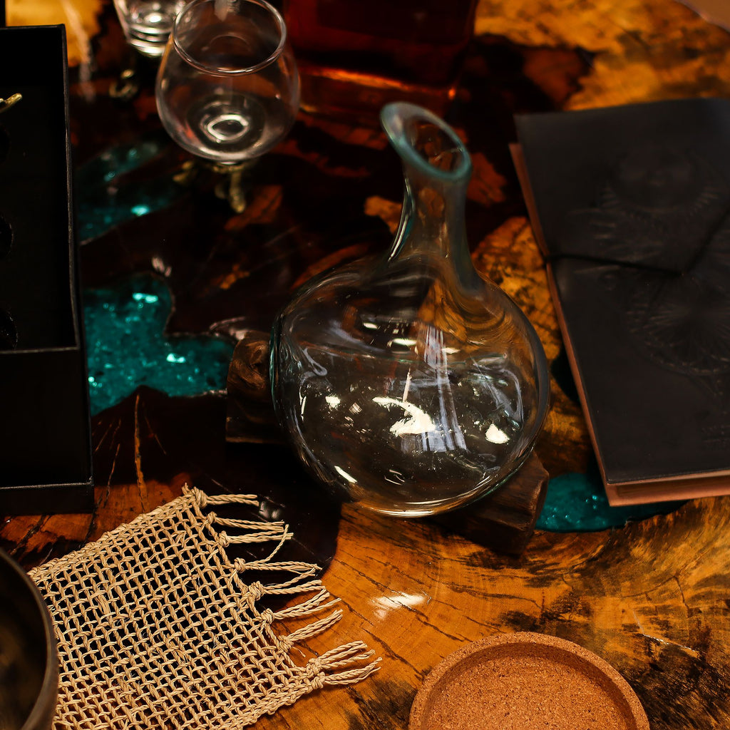 Molten Glass Mini Decanter on Wood Base for Home Display
