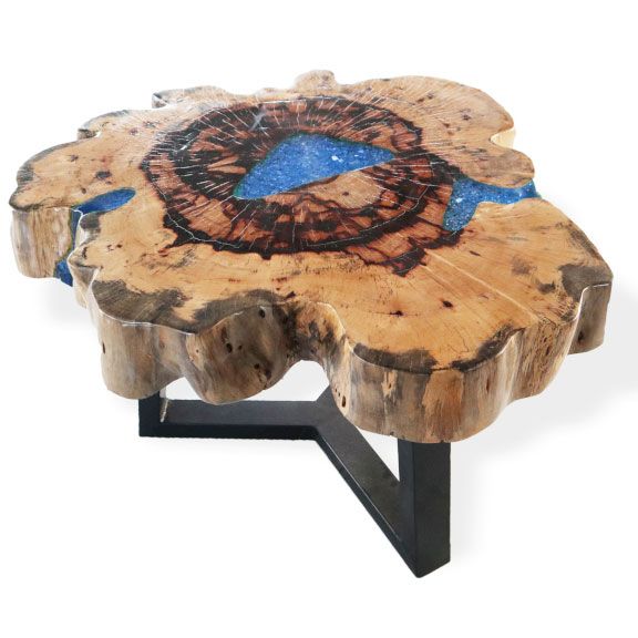 Tamarind and Resin Coffee Table in Sky Blue for Unique Interiors