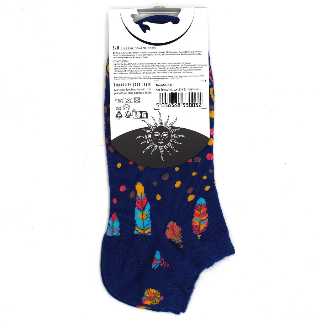 S/M Hop Hare Bamboo Socks Low Cut Indian Feathers Design for Comfort
