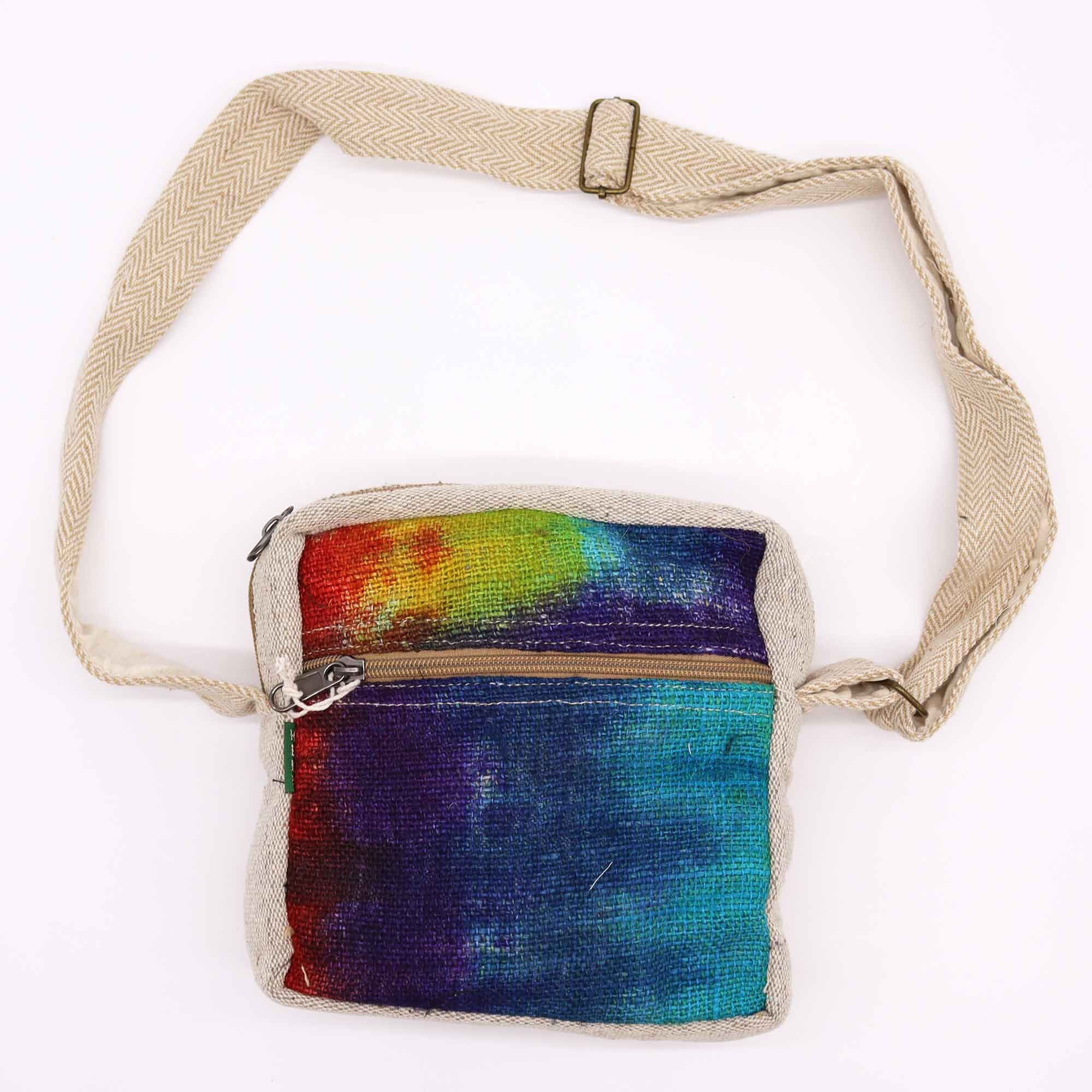 Tiedye Hemp Messenger Bag with Zip Closure for Everyday Use