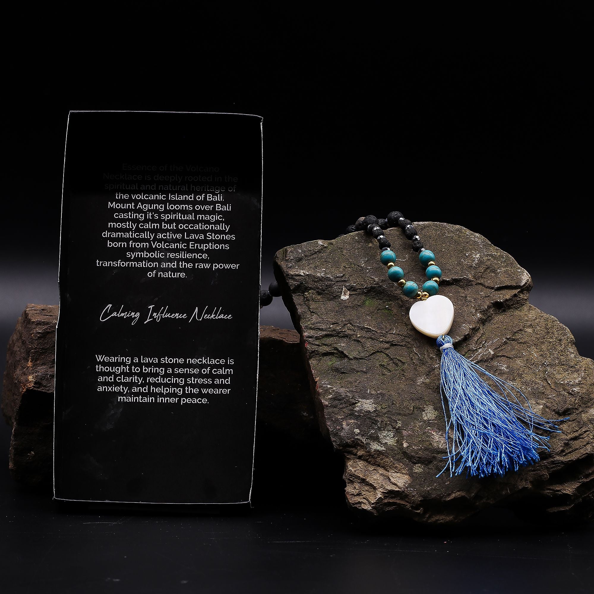 Essence of the Volcano Necklace with Lava Stones and Blue Tassel