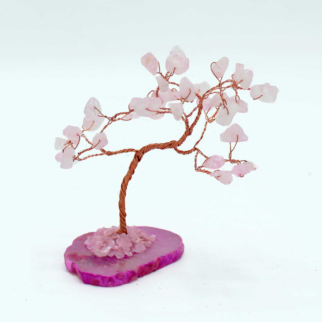 Rose Quartz Gemstone Tree on Pink Agate Base with 35 Beautiful Stones