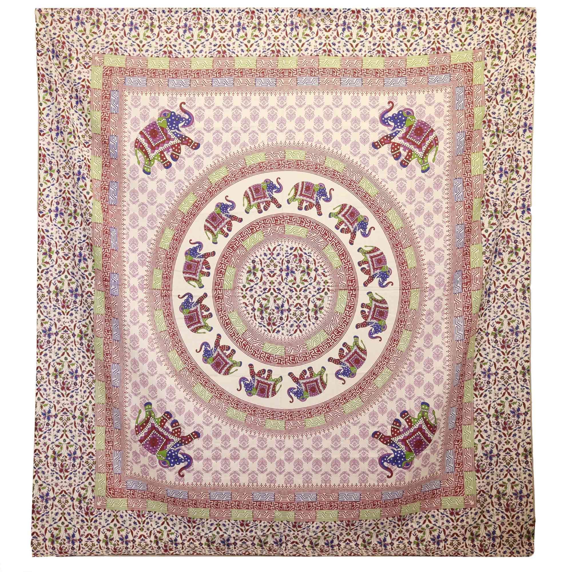 Elephant Mandala Wall Hanging in Purple and Blue on Cream