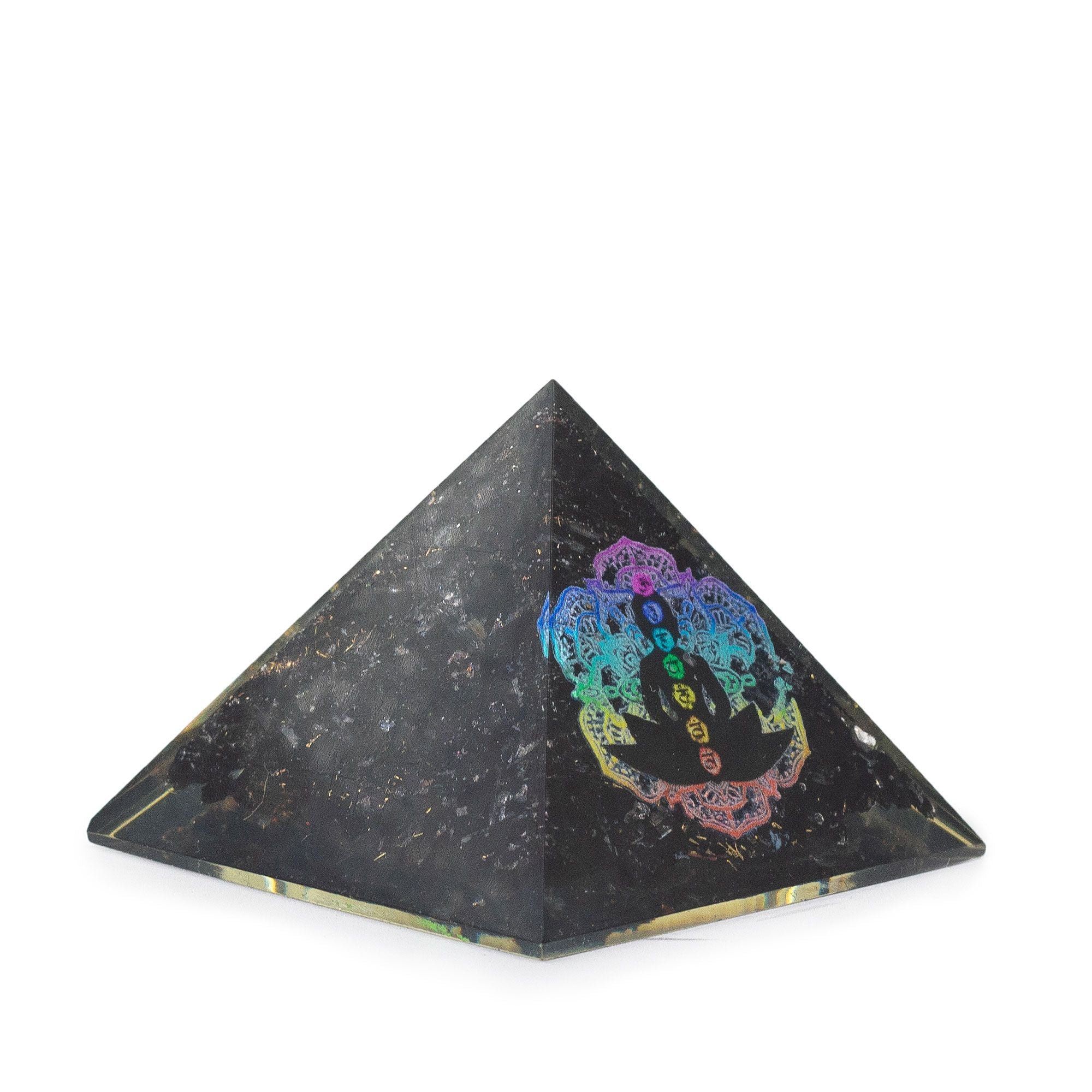 Small Organite Pyramid 5.5x4.5cm - Chakra Buddha - Black Tormaline Chips