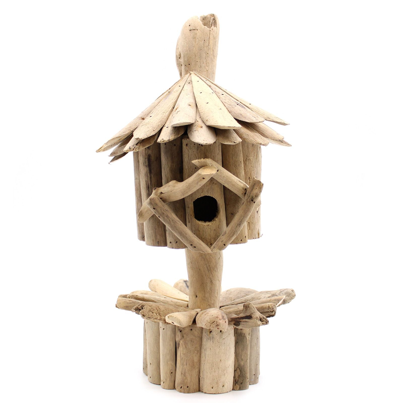 Driftwood Birdbox on Stand for Enchanting Garden Decor and Wildlife