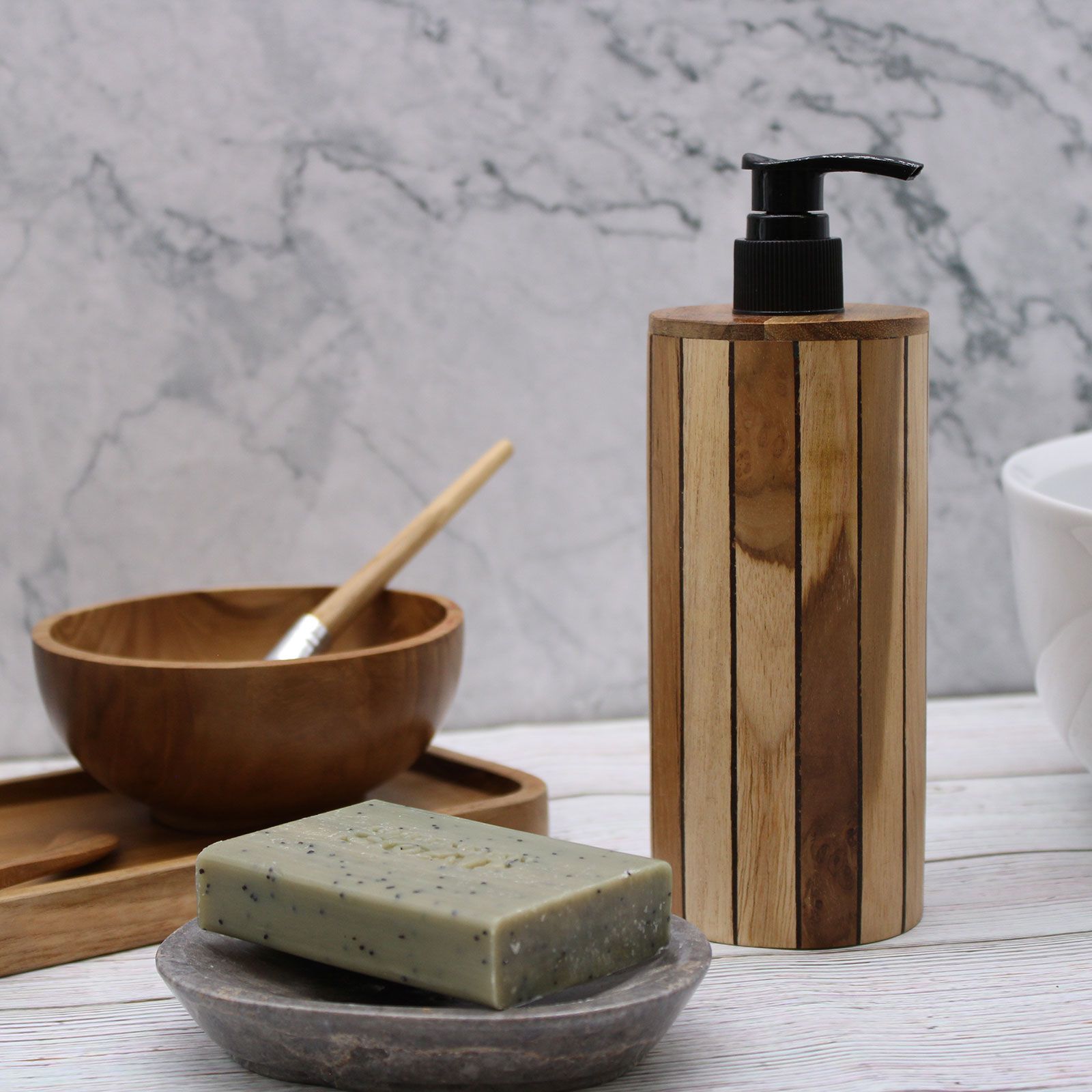 Natural Teakwood Round Soap Dispenser for Kitchen and Bathroom