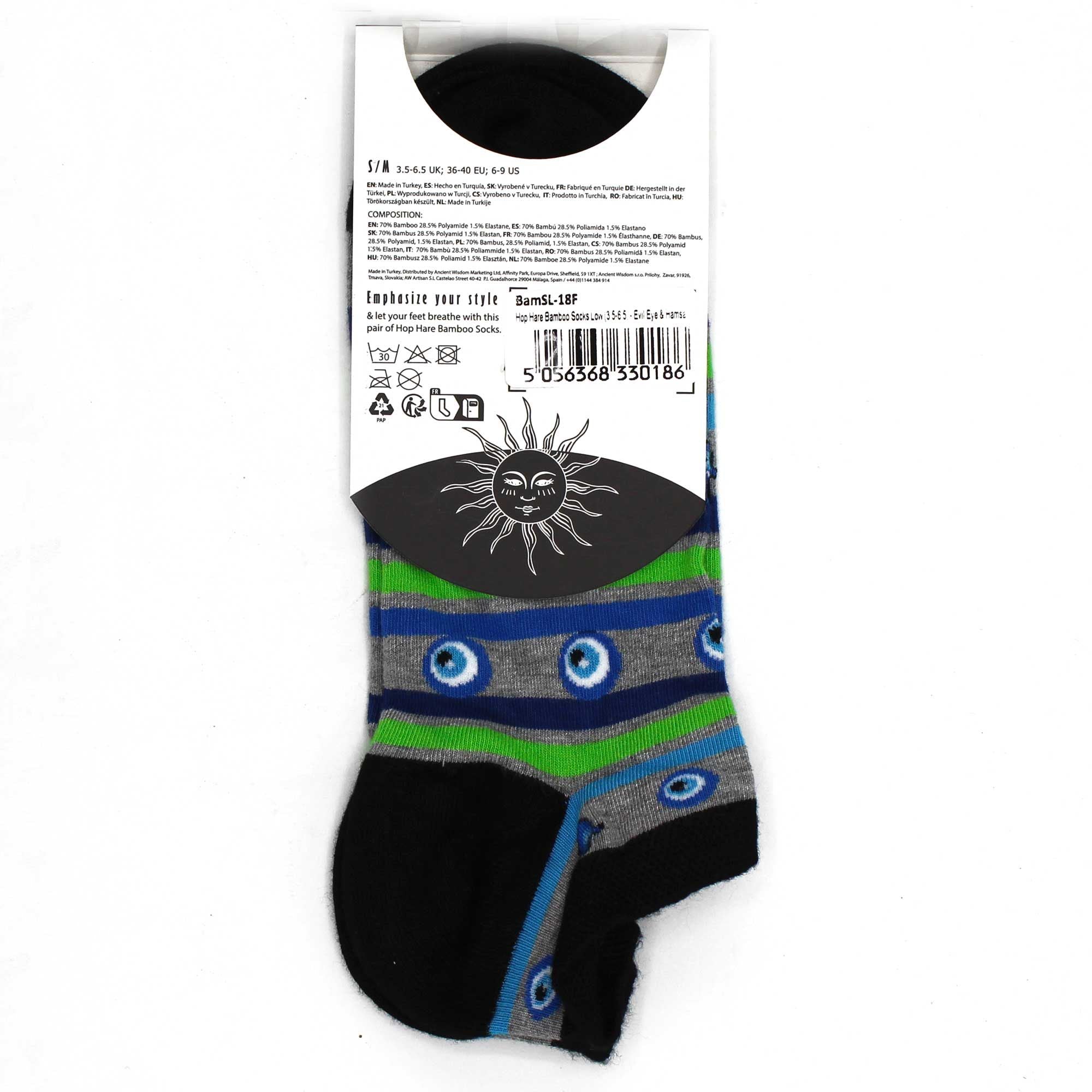 S/M Hop Hare Bamboo Socks Low Evil Eye & Hamsa Design 3.5 6.5