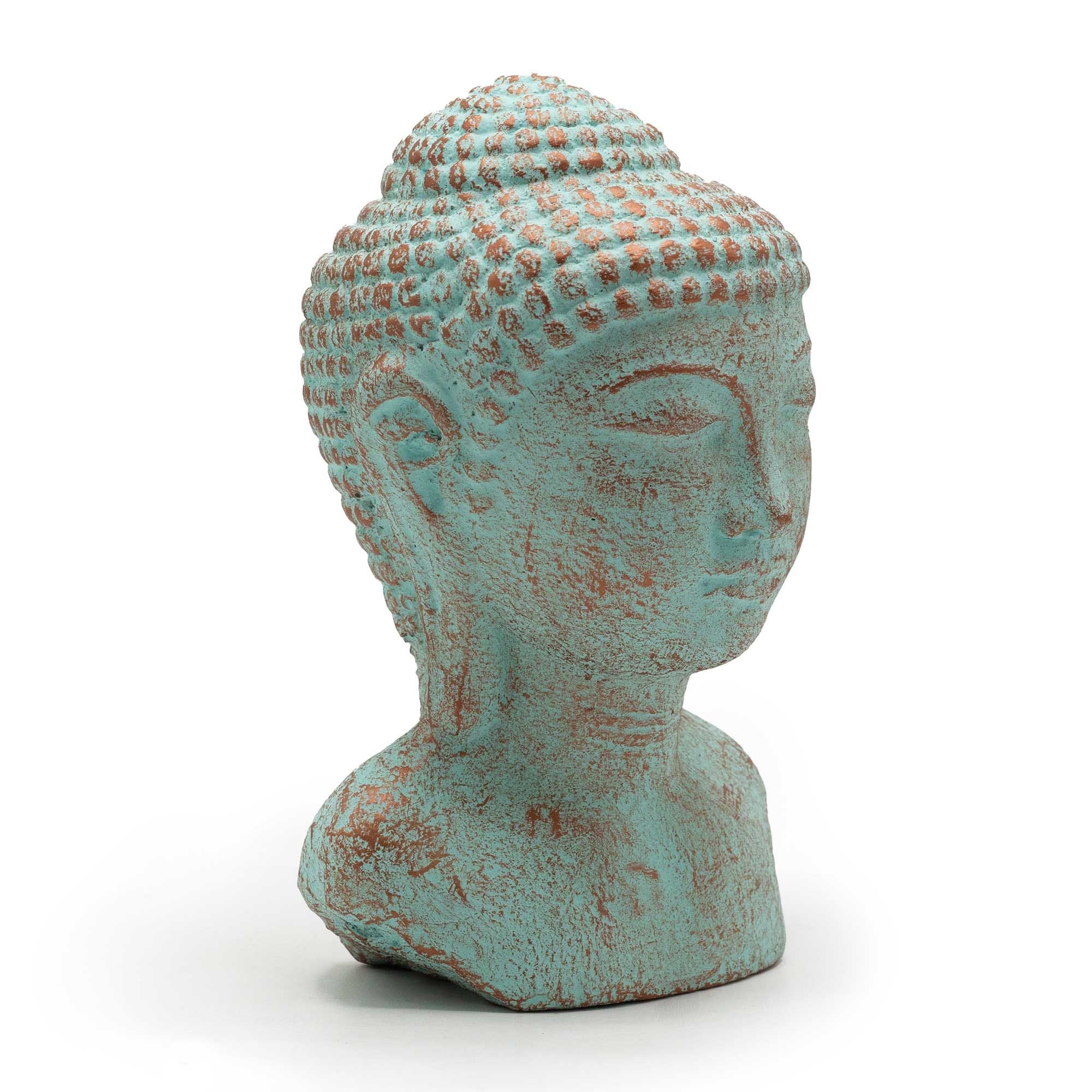 Tranquility Buddha Head Statue in Green Copper for Serene Spaces