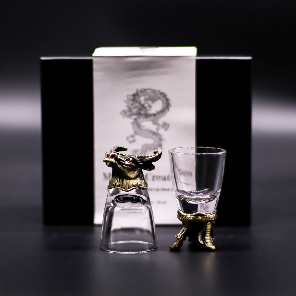 Gift Set of 6 Mystical Creatures Shot Glasses in Antique Bronze