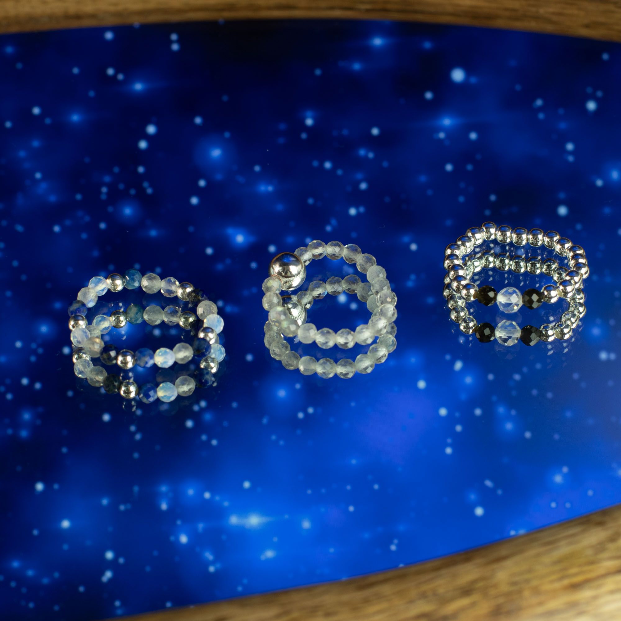 Nymph Spirit Gemstone Ring Set with Northern Lights Inspiration