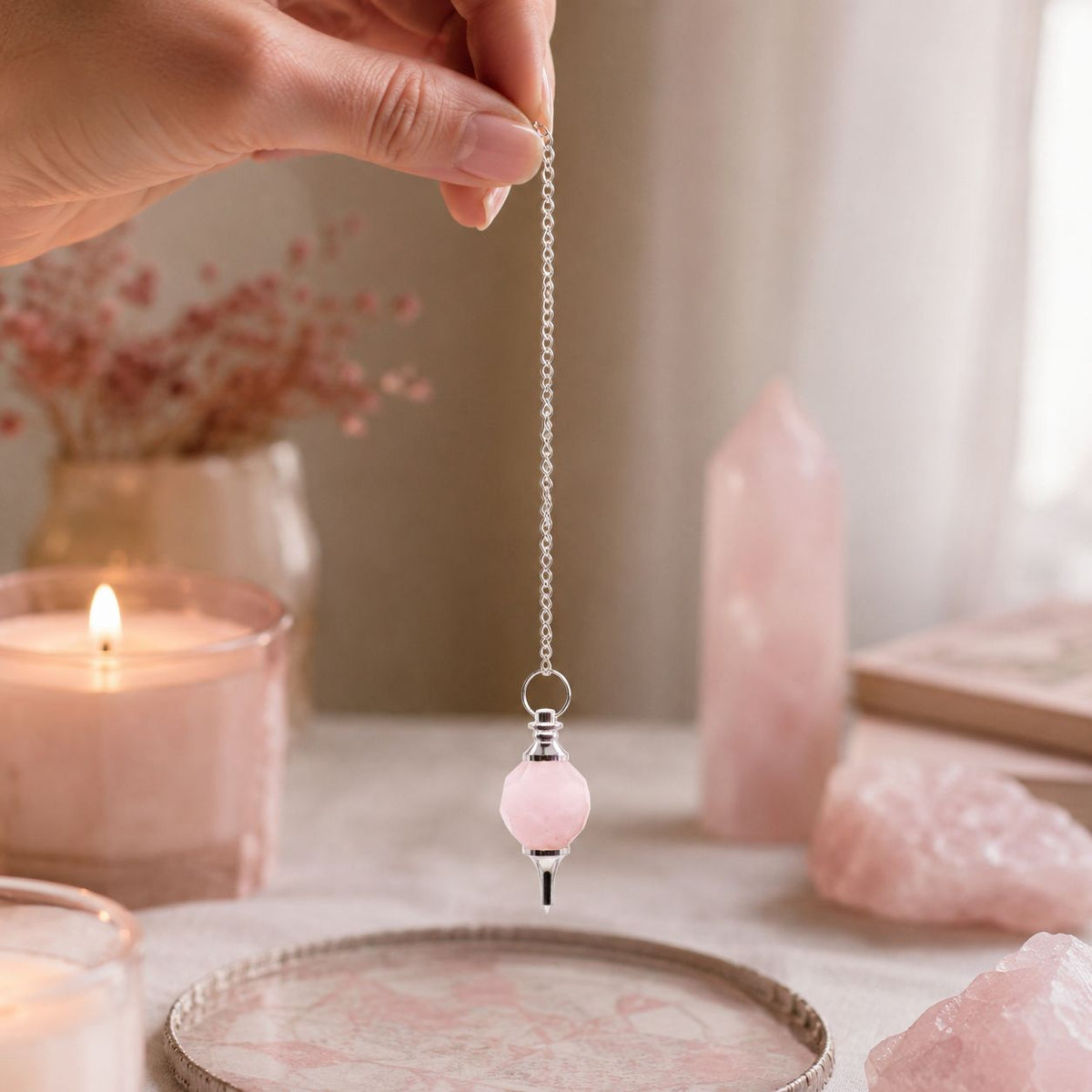 Facted Gemstone Pendulum - Rose Quartz