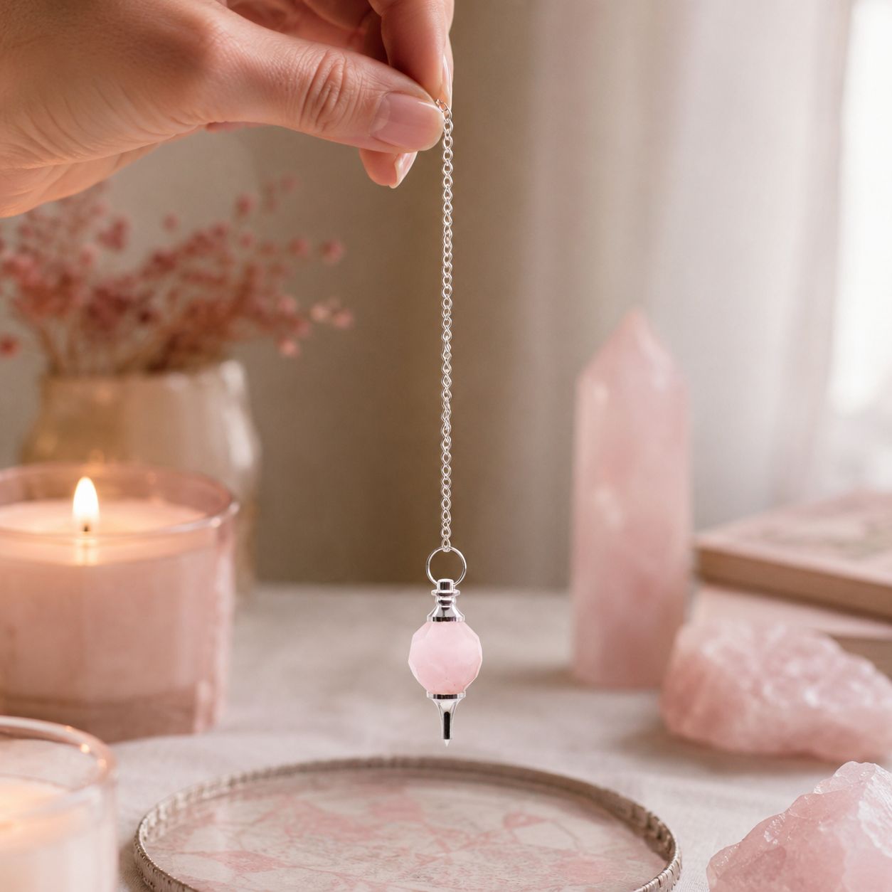 Facted Gemstone Pendulum - Rose Quartz