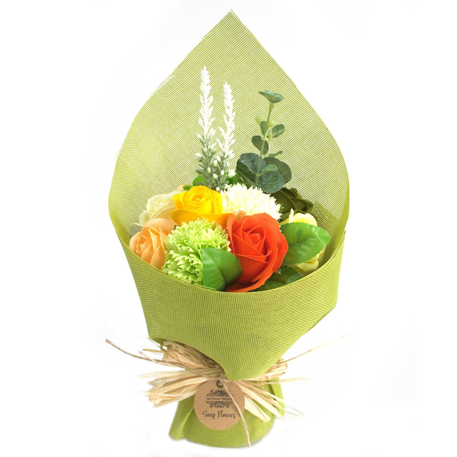 Standing Soap Flower Bouquet in Green and Yellow for Bathing