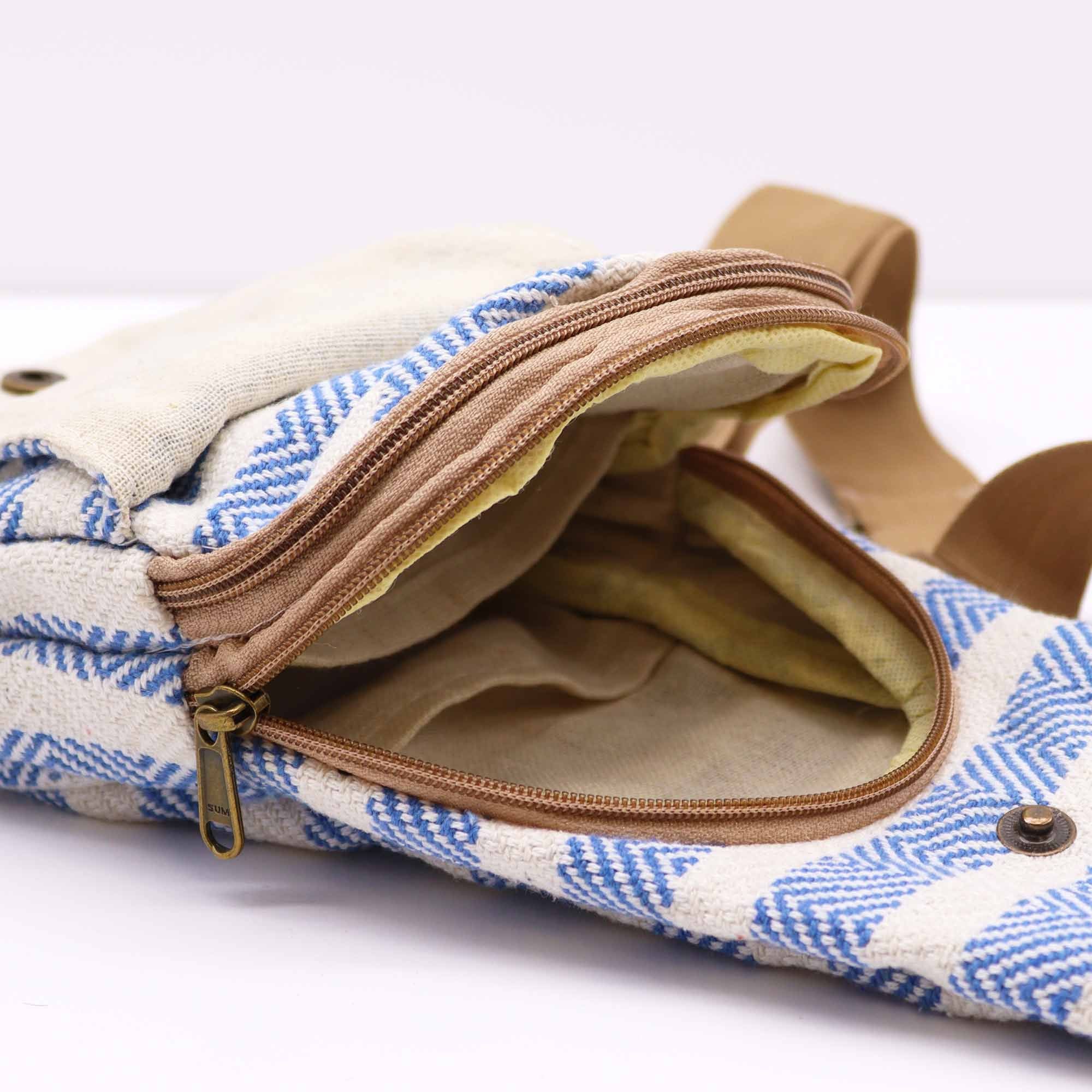 Blue and White Body Cross Bag in Natural Cotton for Everyday Use