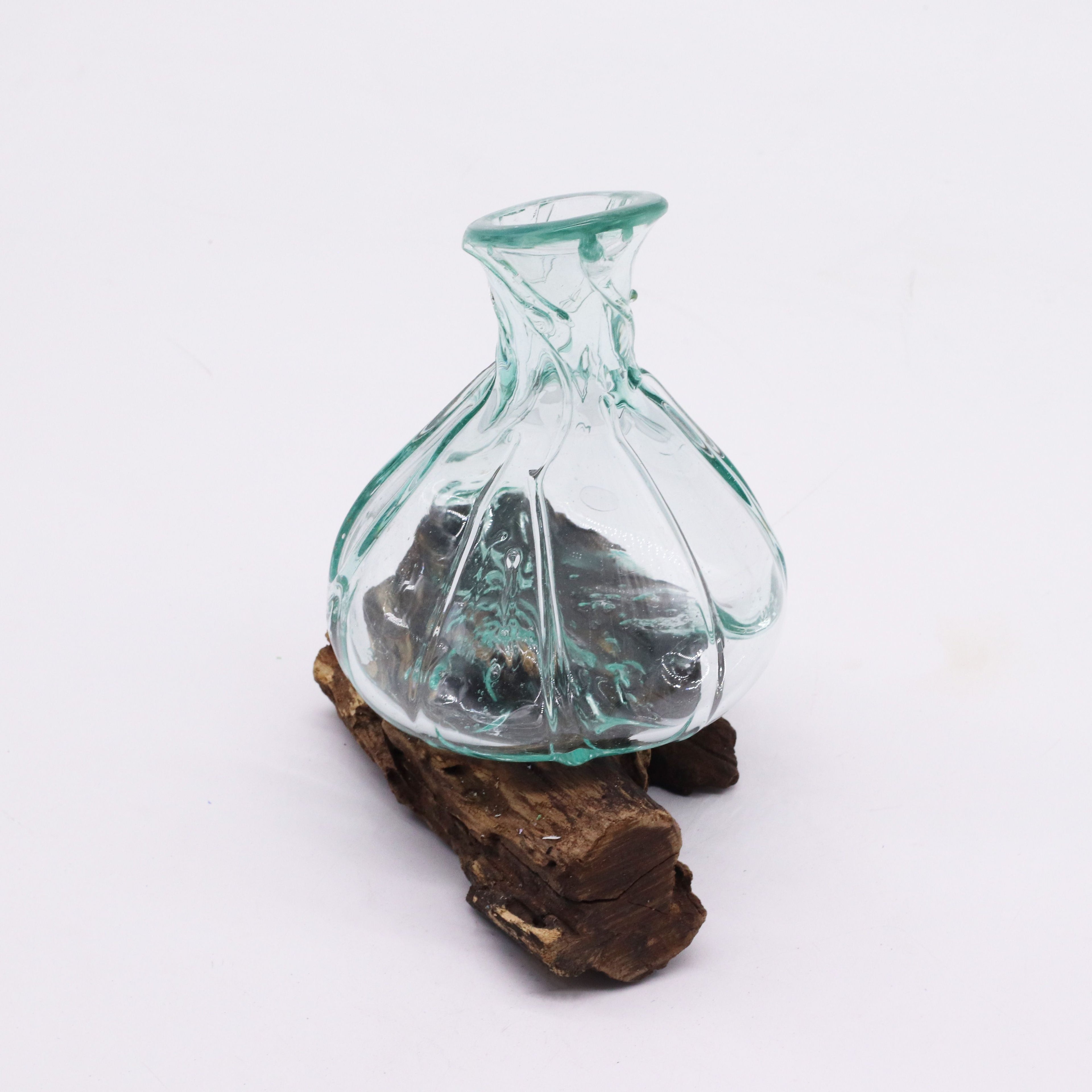 Molten Glass Fancy Mini Decanter on Wood for Stylish Serving