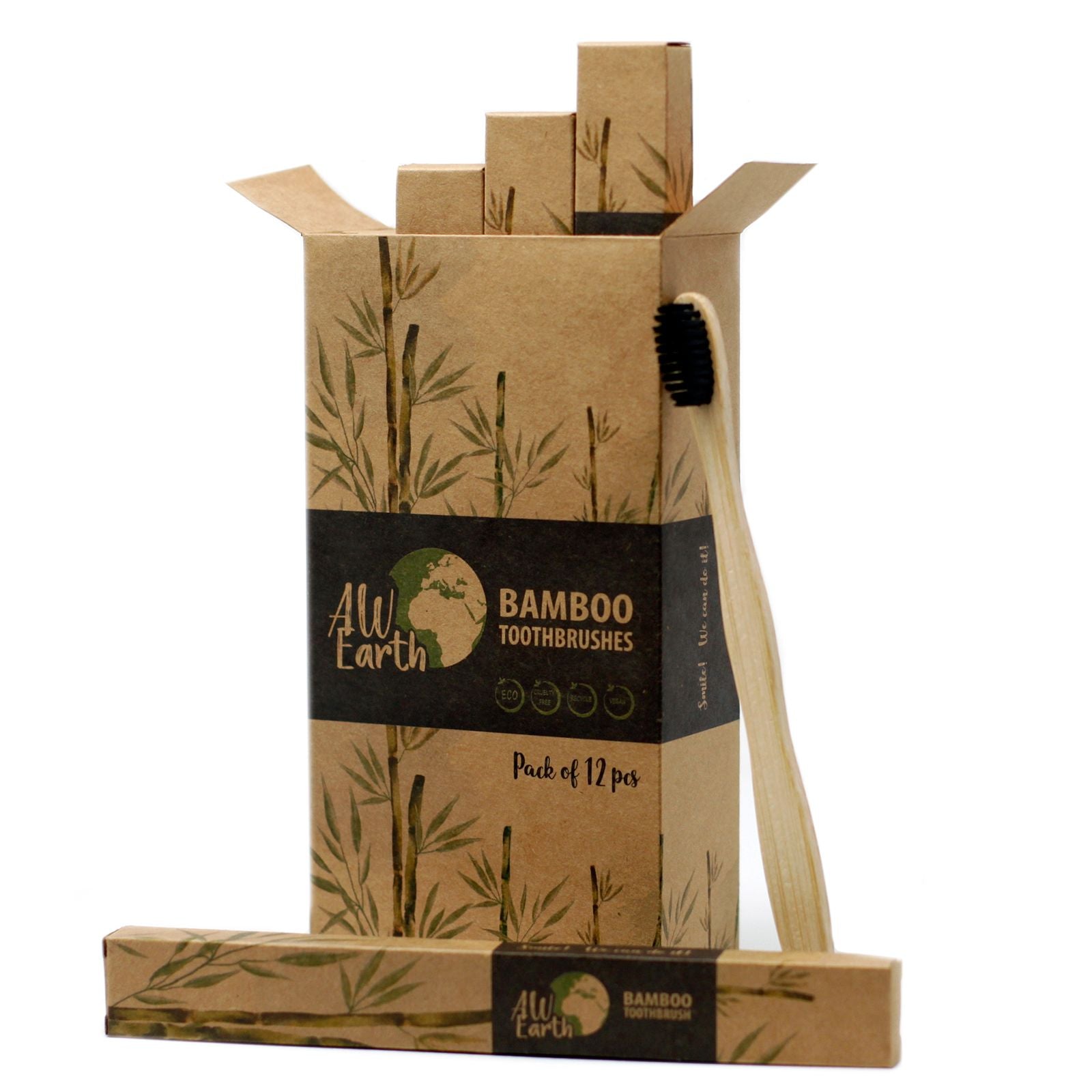 Bamboo Toothbrush Charcoal Medium Soft for Eco Friendly Care