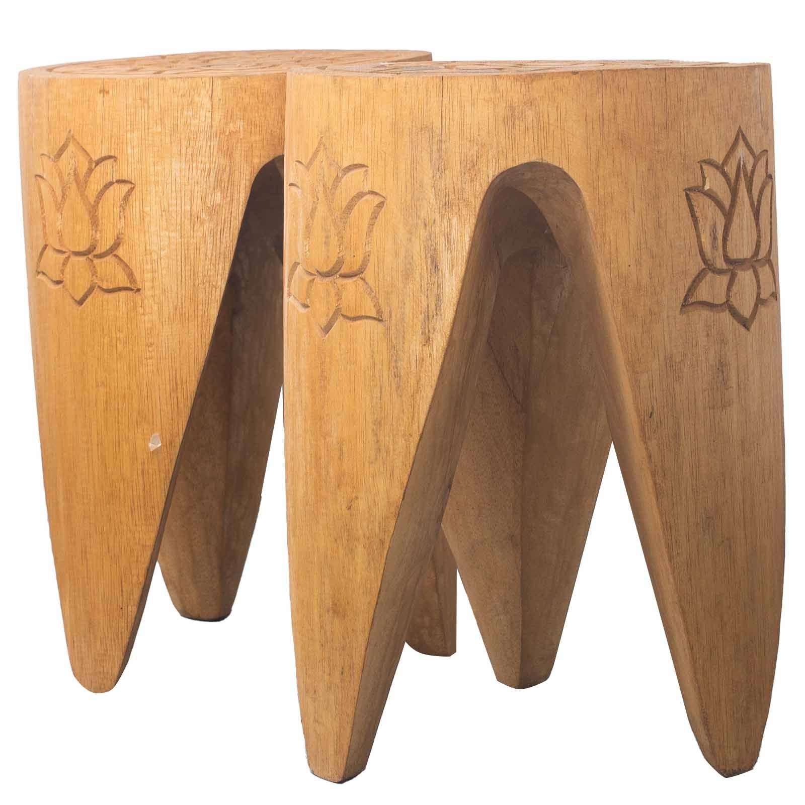 Interlocking Table and Stool Set of 2 Natural Finish for Home Use