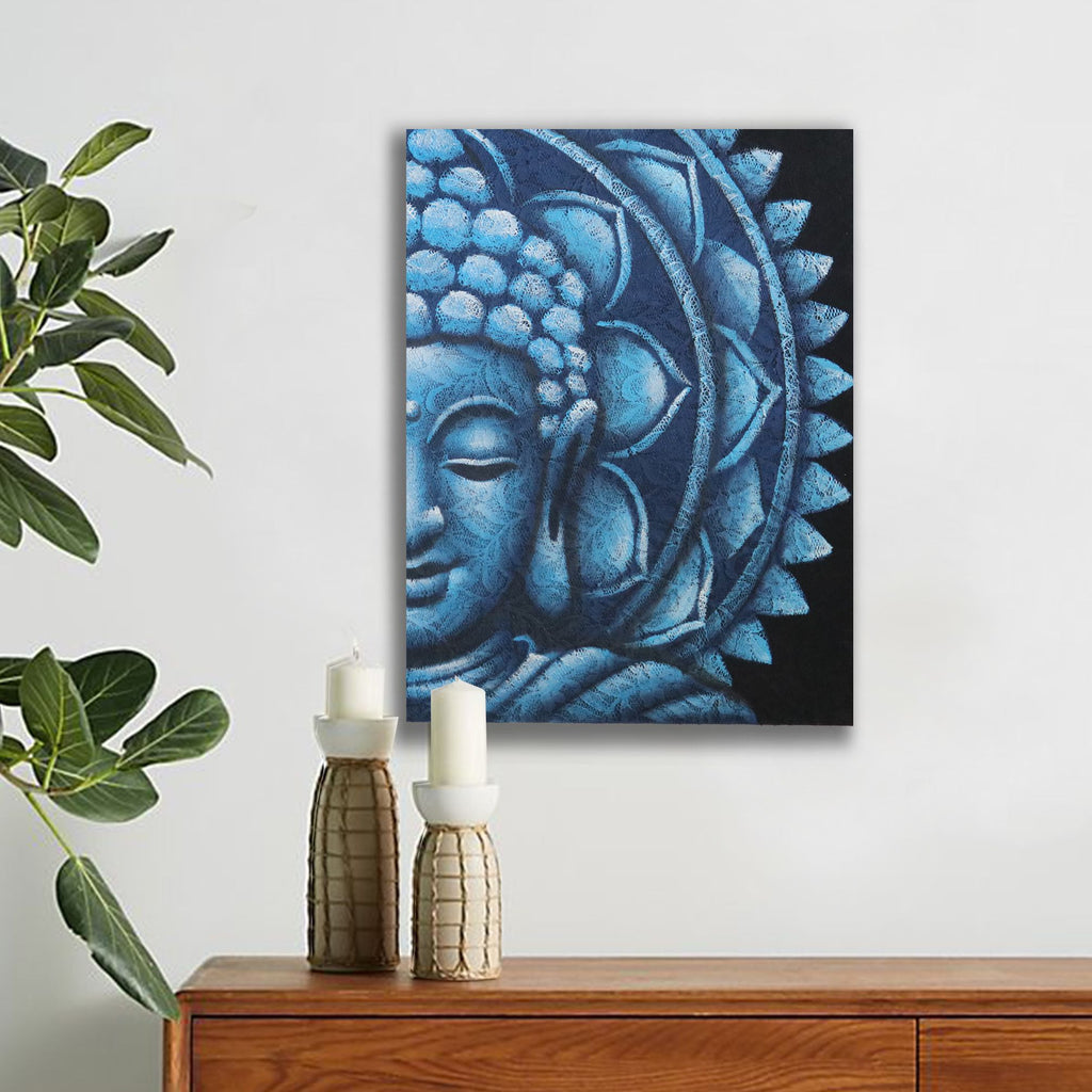 Blue Half Buddha Mandala Painting for Stylish Home Decor 60x80cm