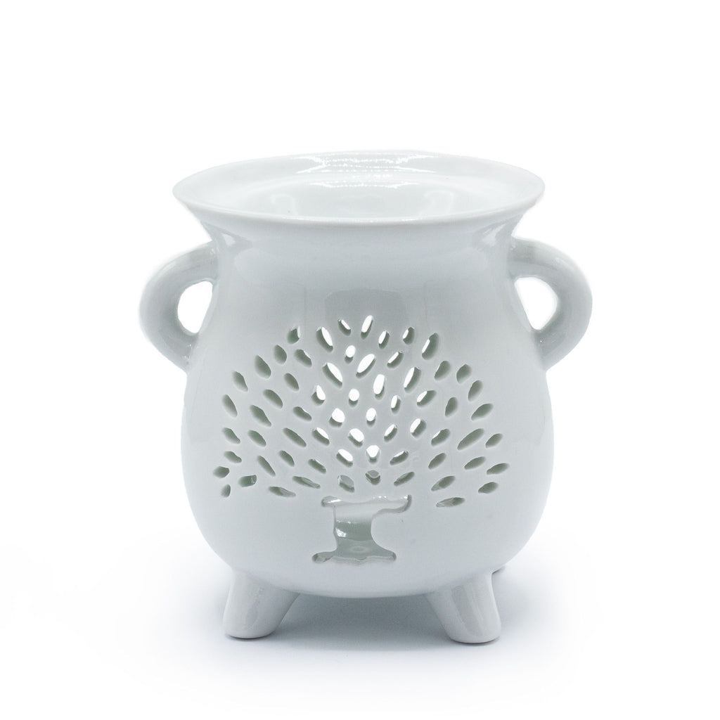 Caildren White Oil Burner with Tree of Life Design for Aromatherapy